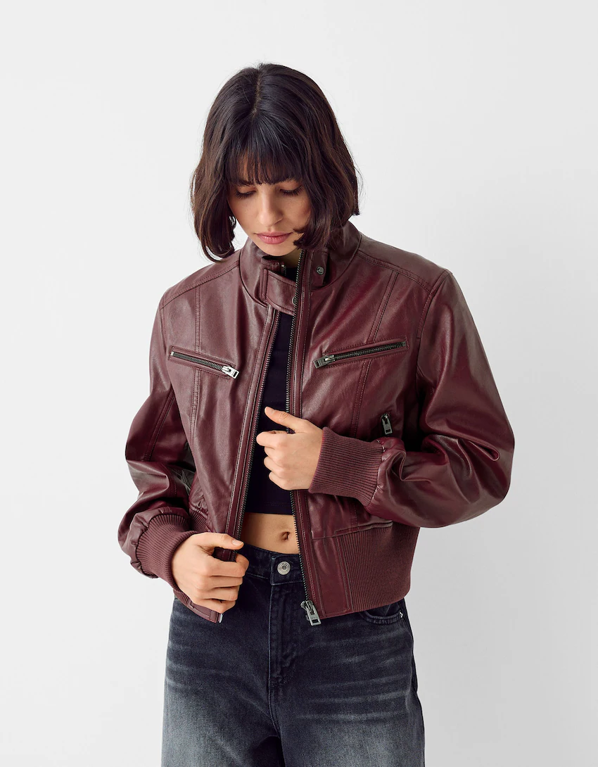 bershka faux leather jacket  Faux leather jackets, Jackets, Faux