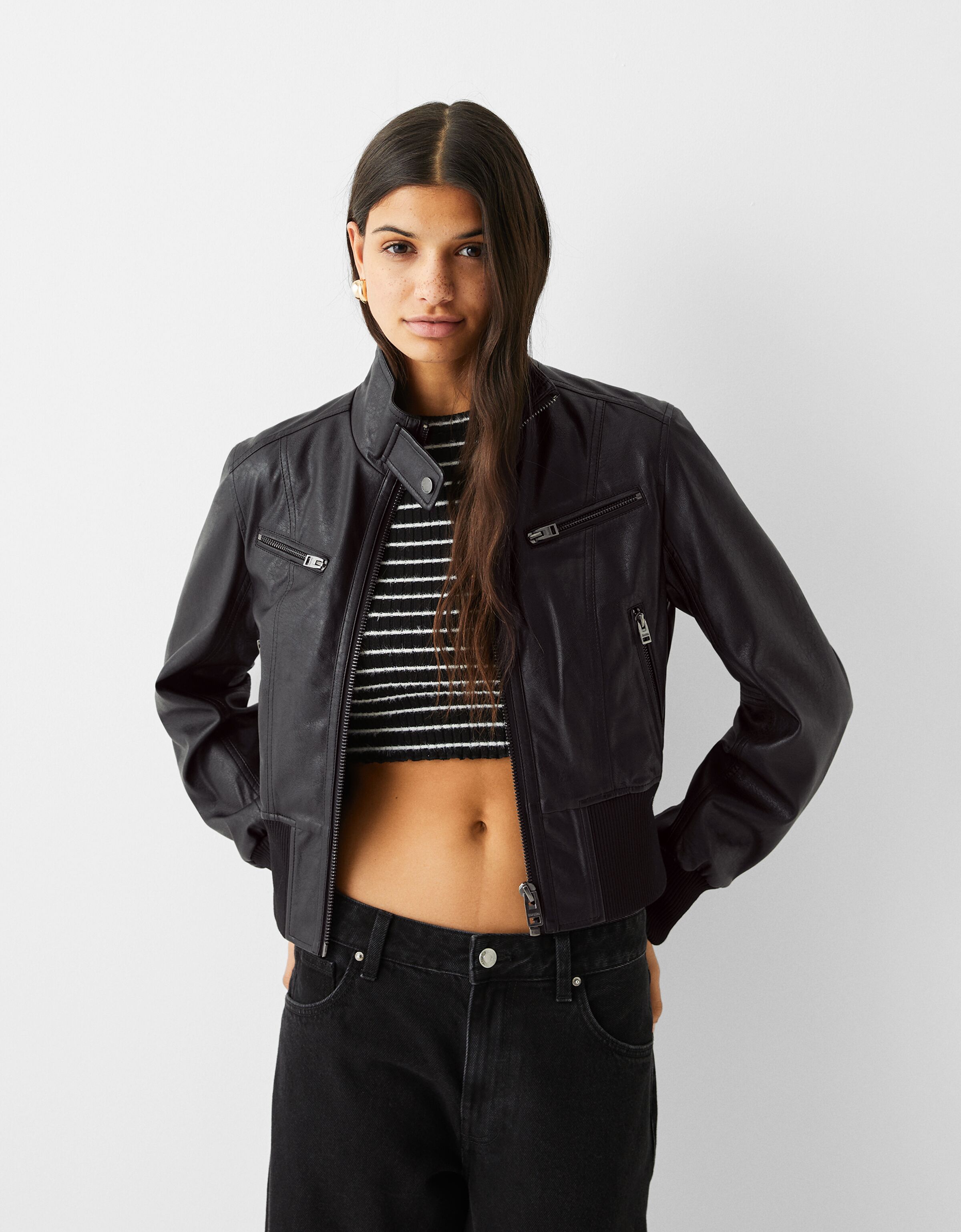 Bershka cropped shop leather jacket