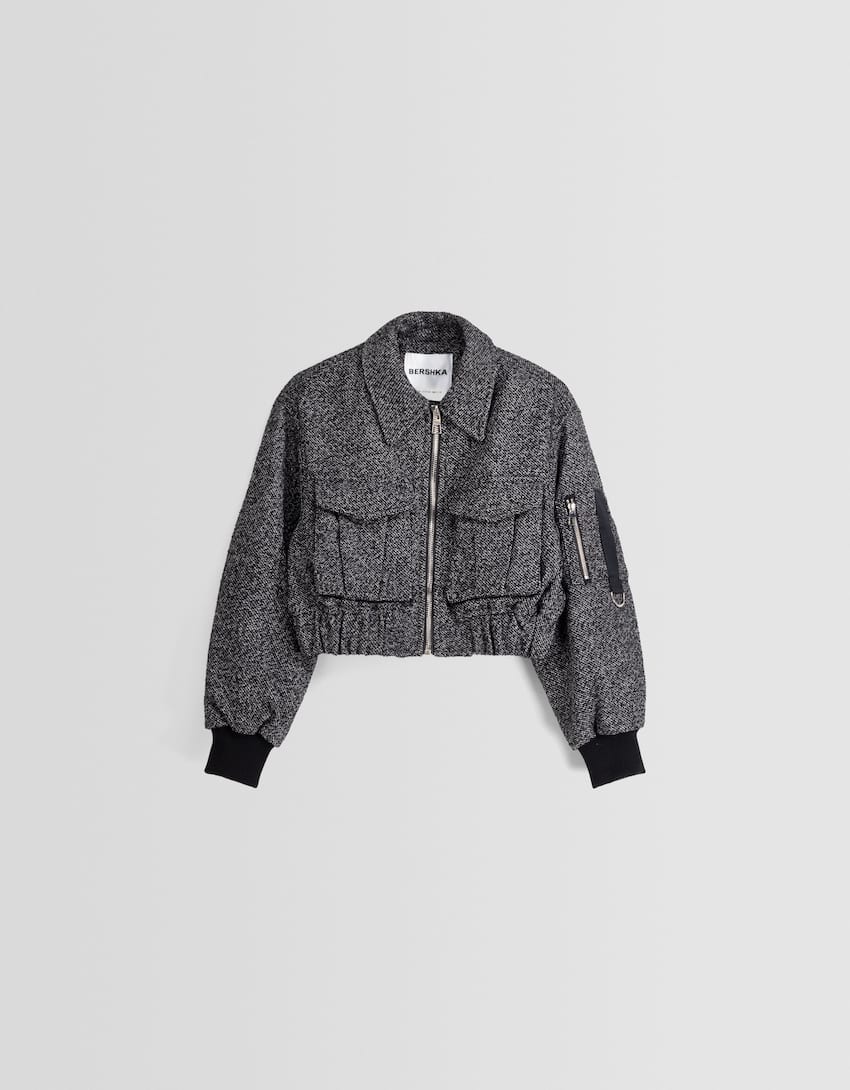 Felt texture trucker jacket-Dark grey-5