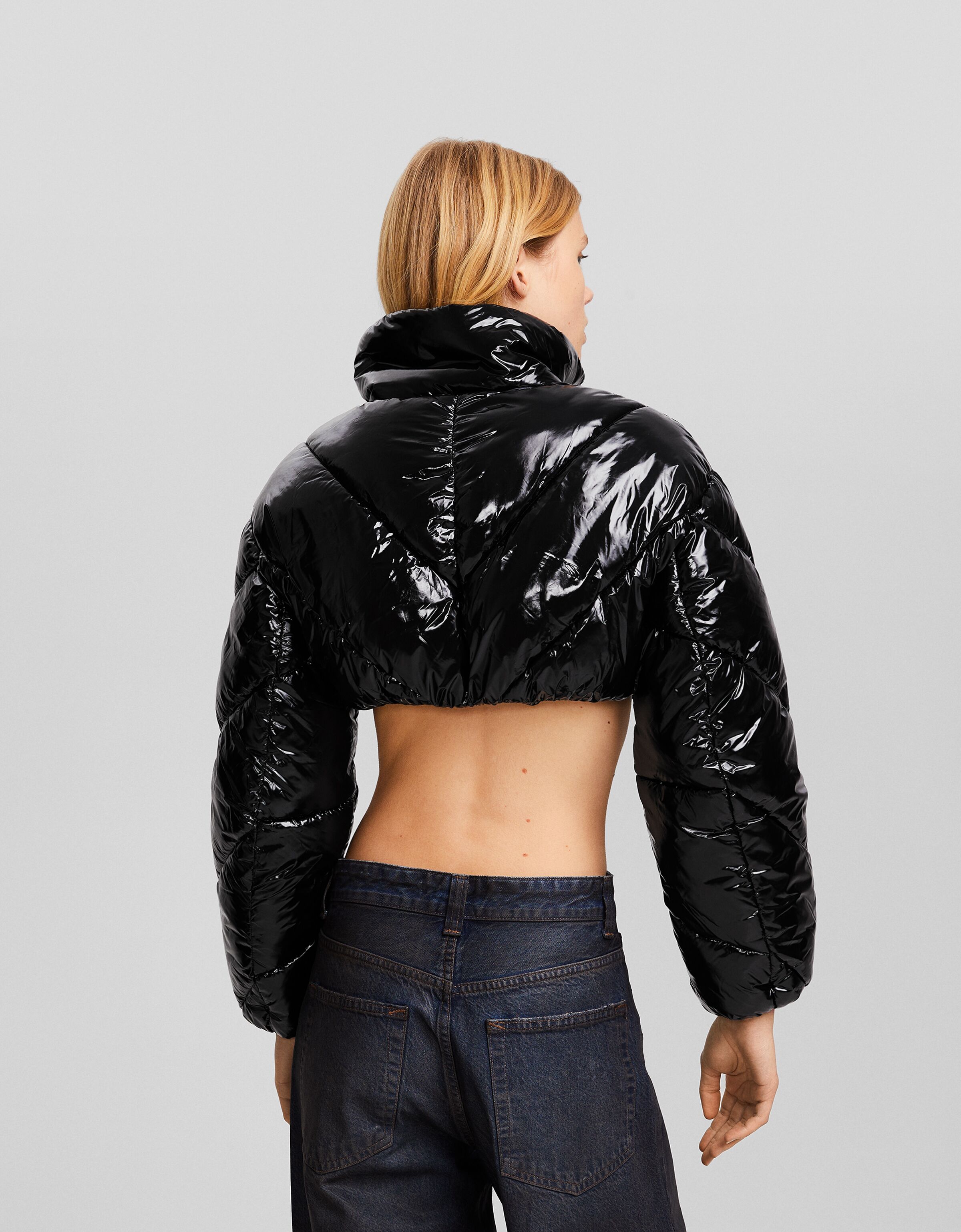 Vinyl effect cheap puffer jacket