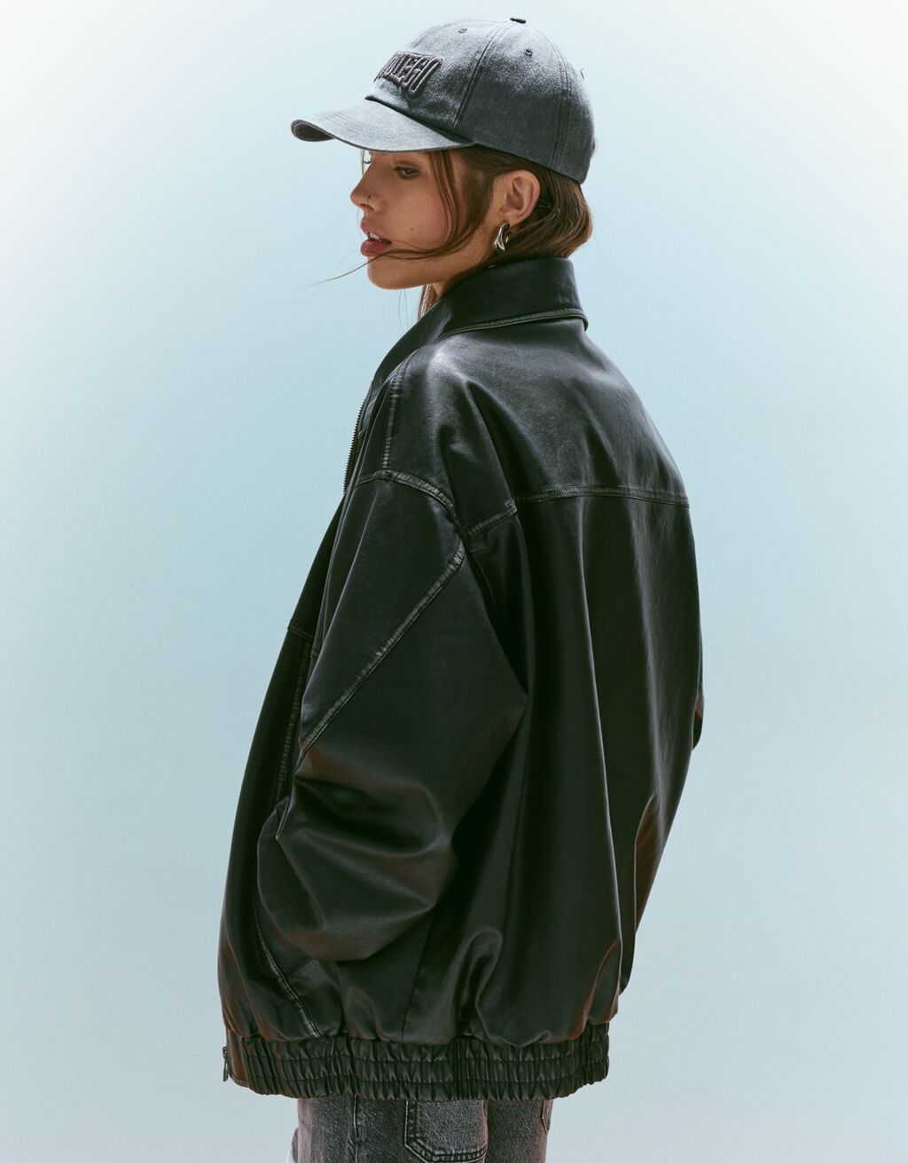 Faux leather oversize dad fit jacket Women Bershka
