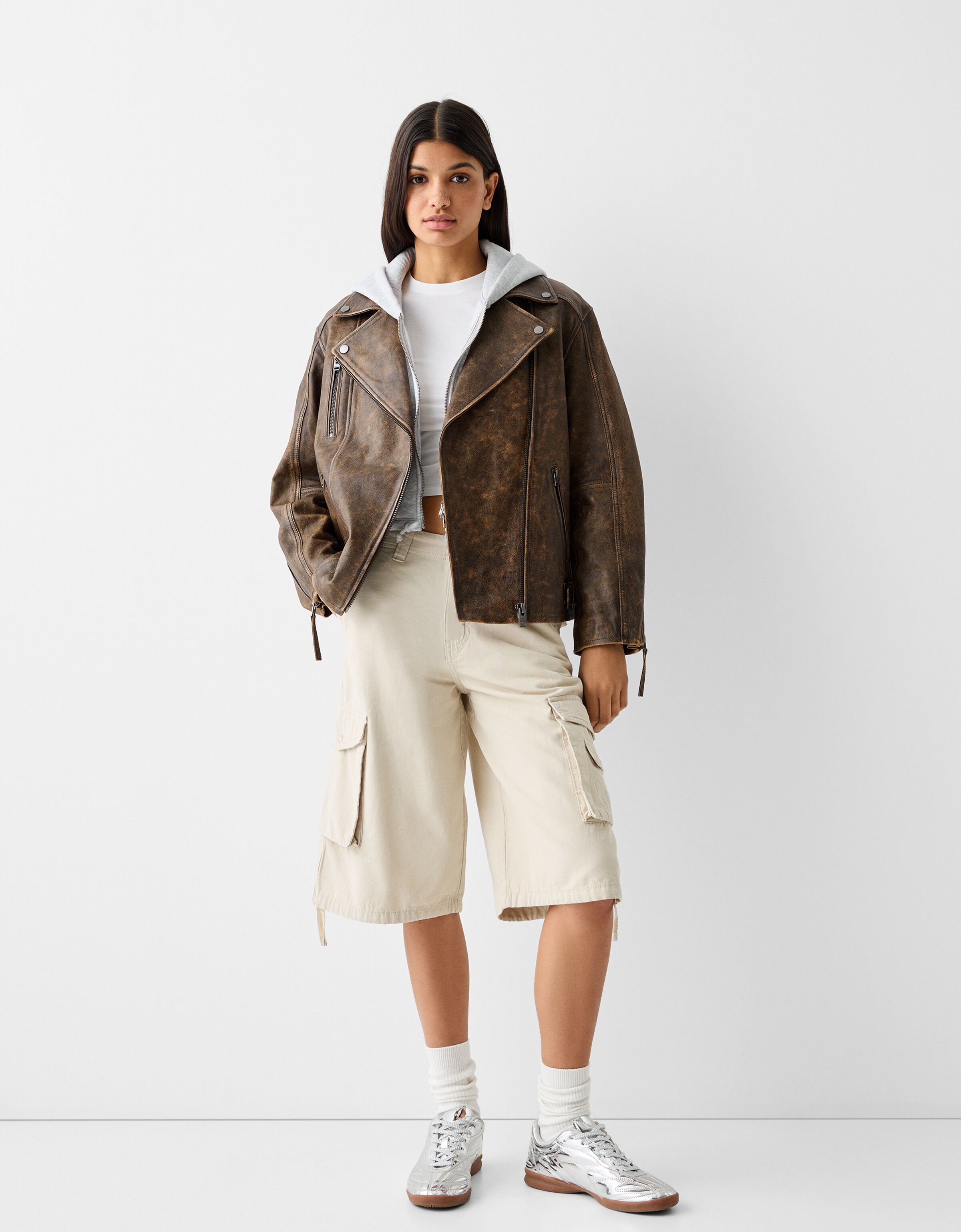 Veste en sales cuir femme bershka