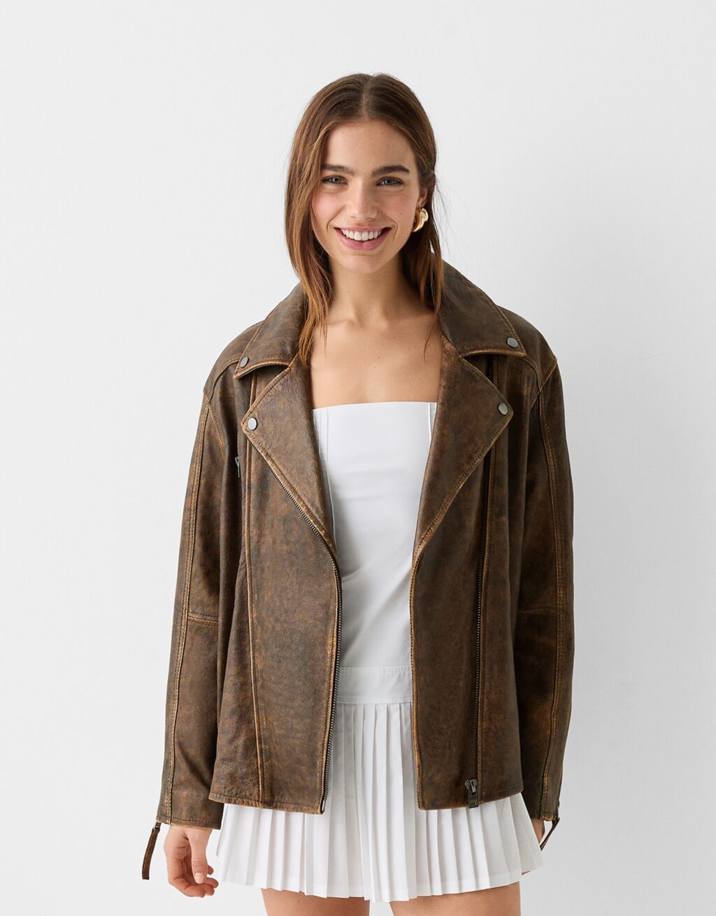 Shop Bershka Women's Black Leather Jackets up to 50% Off