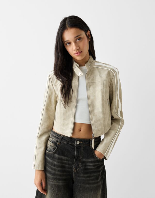 Shop Bershka Women's Black Leather Jackets up to 50% Off