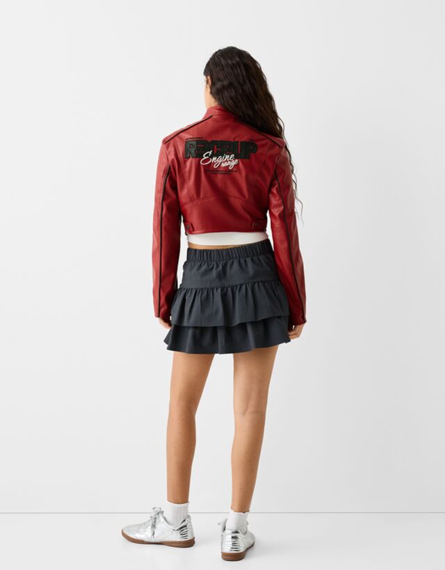 Leather effect embroidered jacket