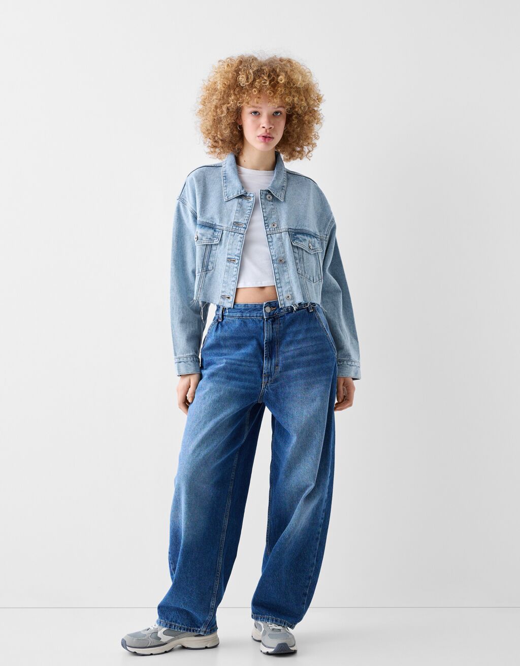 Bershka cropped denim jacket online