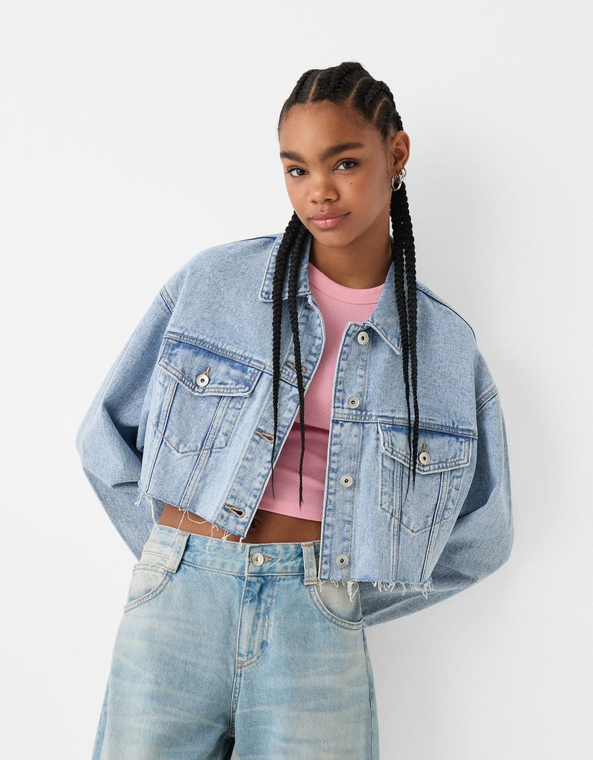 Bershka Jeansjacke Und Jeanshose Bershka CROPPED Jeansjacke Black