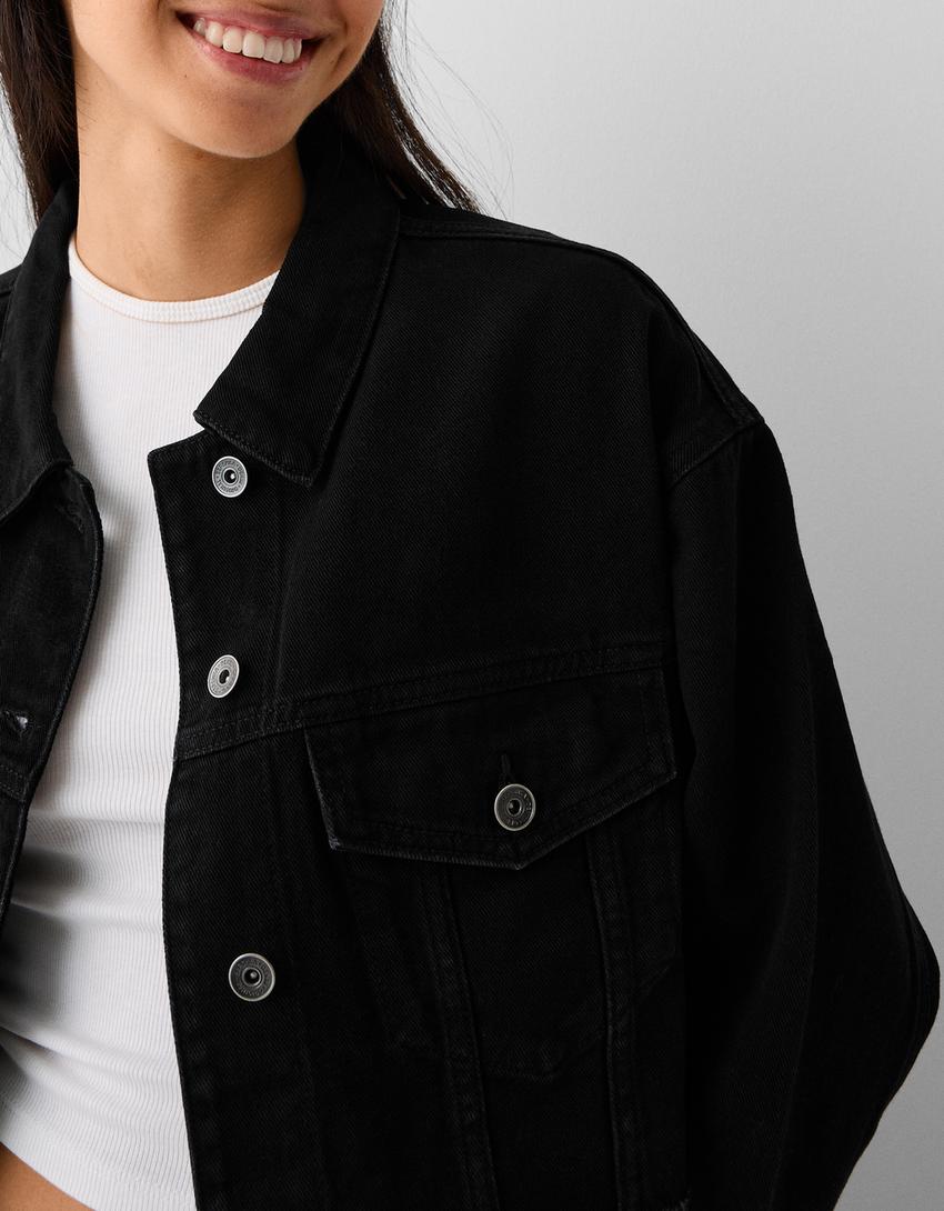 Veste en jean courte-Noir-5