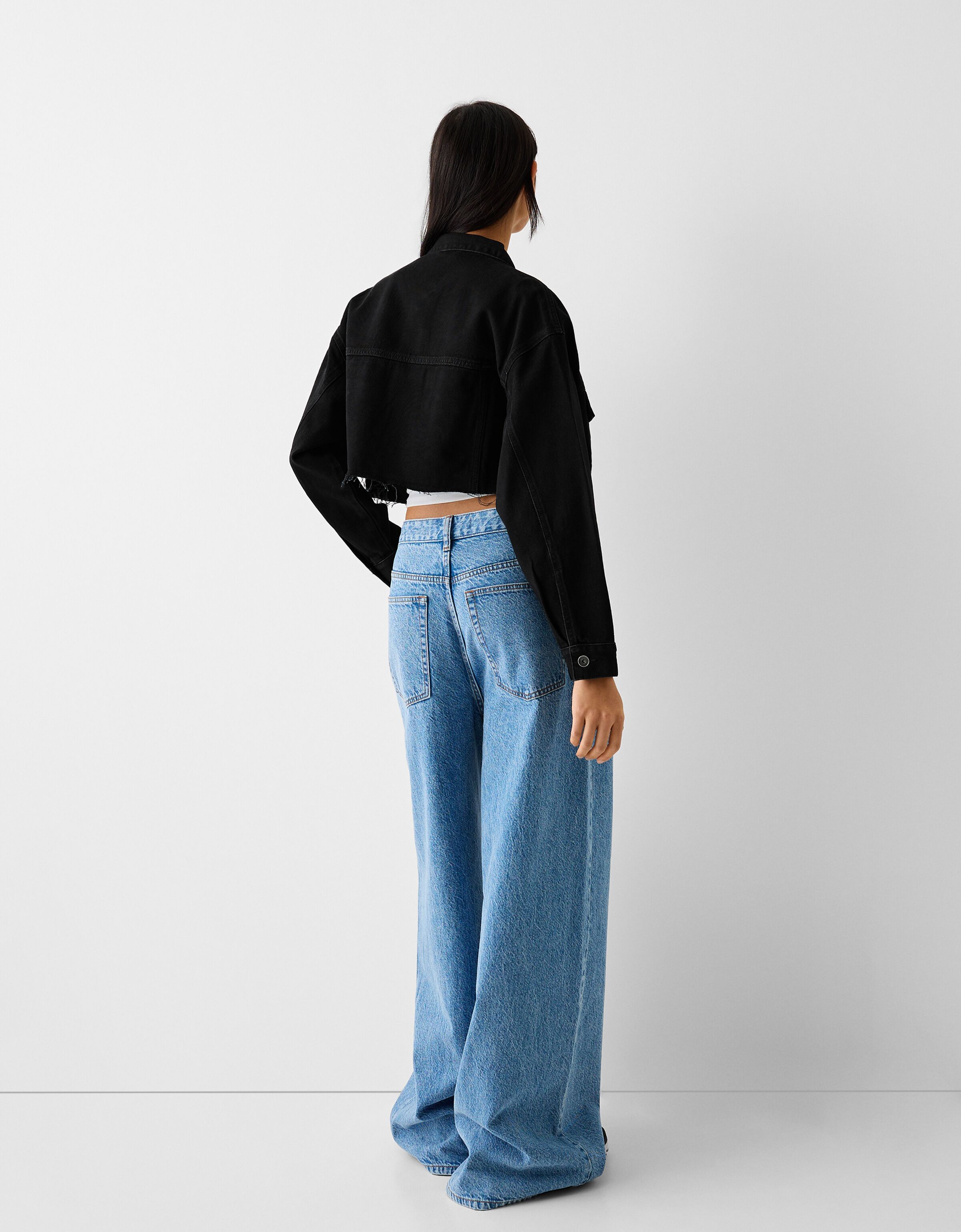 Cropped baggy denim hot sale jacket