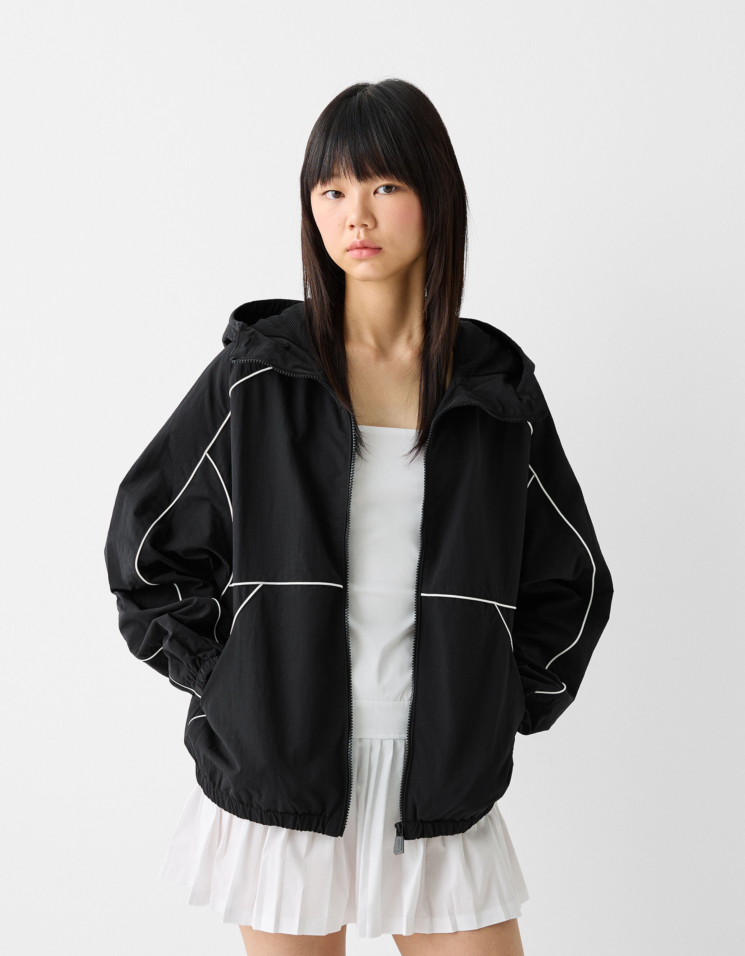 Jacket with hood and contrast detail Women Bershka