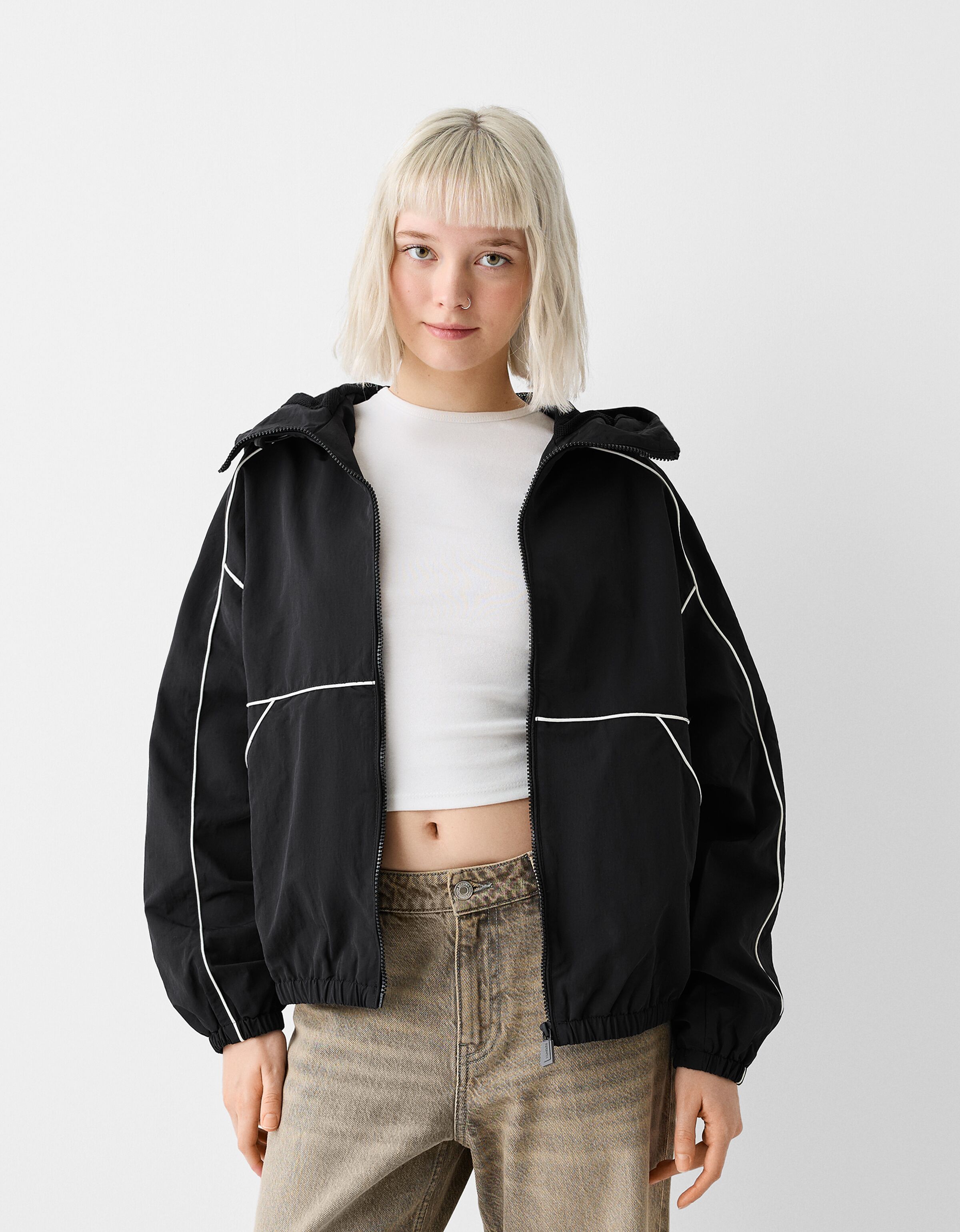 Jacket with a hood and contrasting details - Jackets - BSK Teen