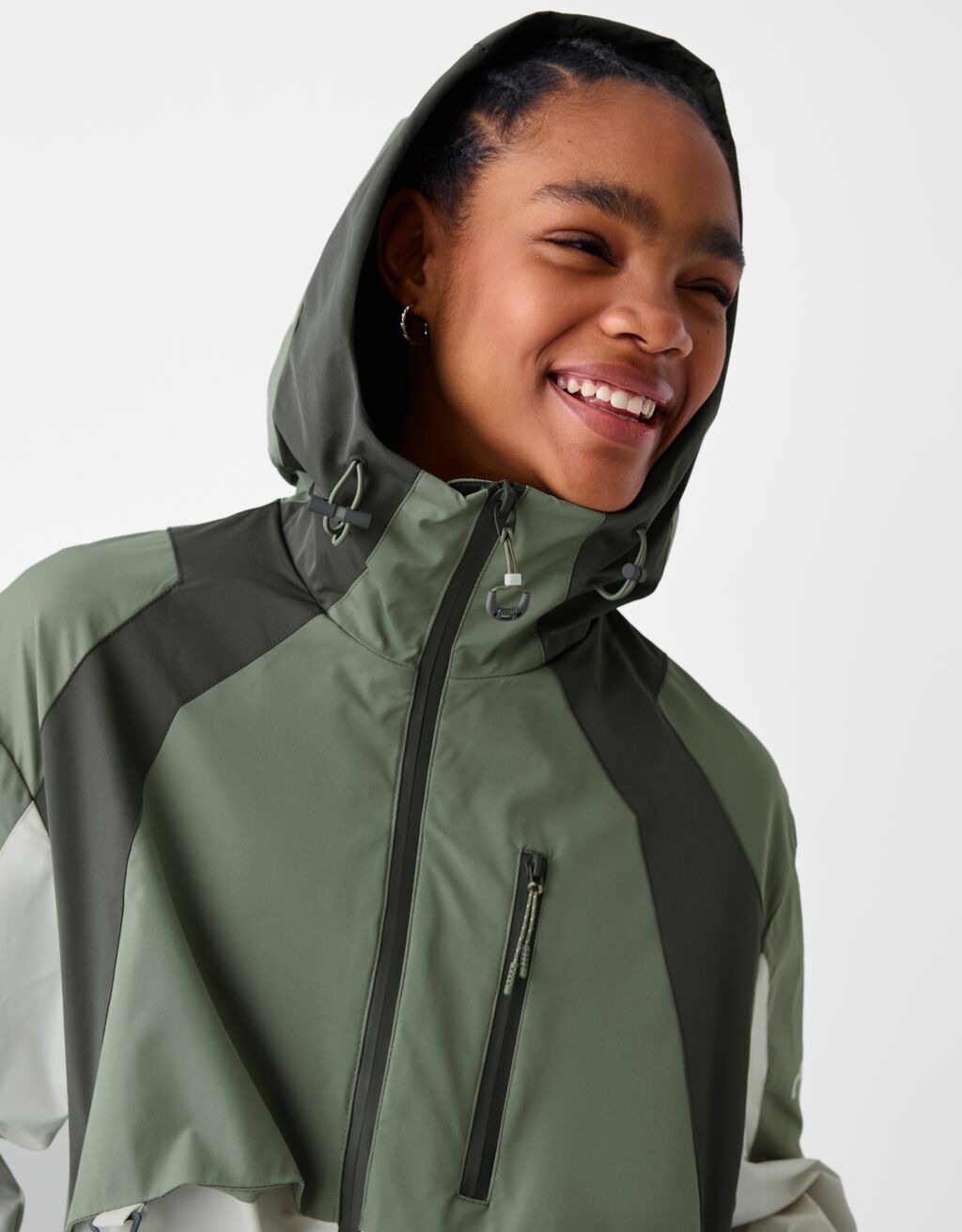 Colour block hooded jacket-Khaki-2