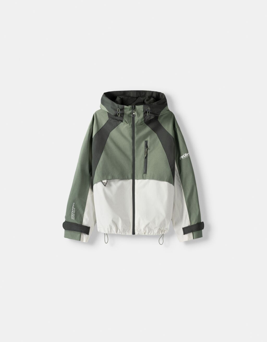 Colour block hooded jacket-Khaki-4