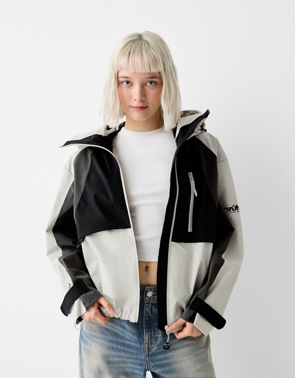 Colour block hooded jacket-Black-0