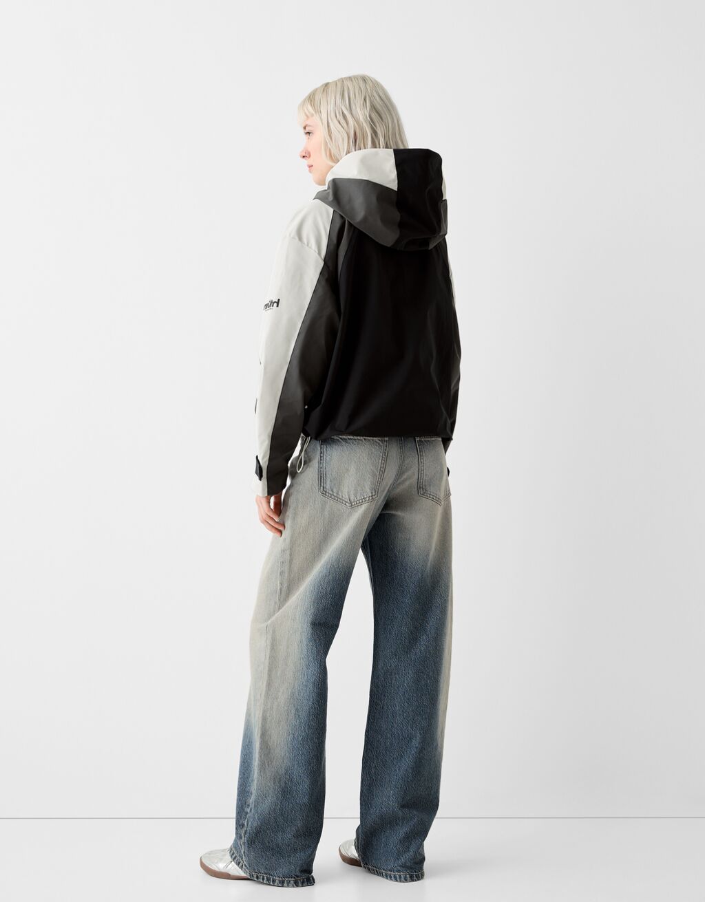 Colour block hooded jacket-Black-1