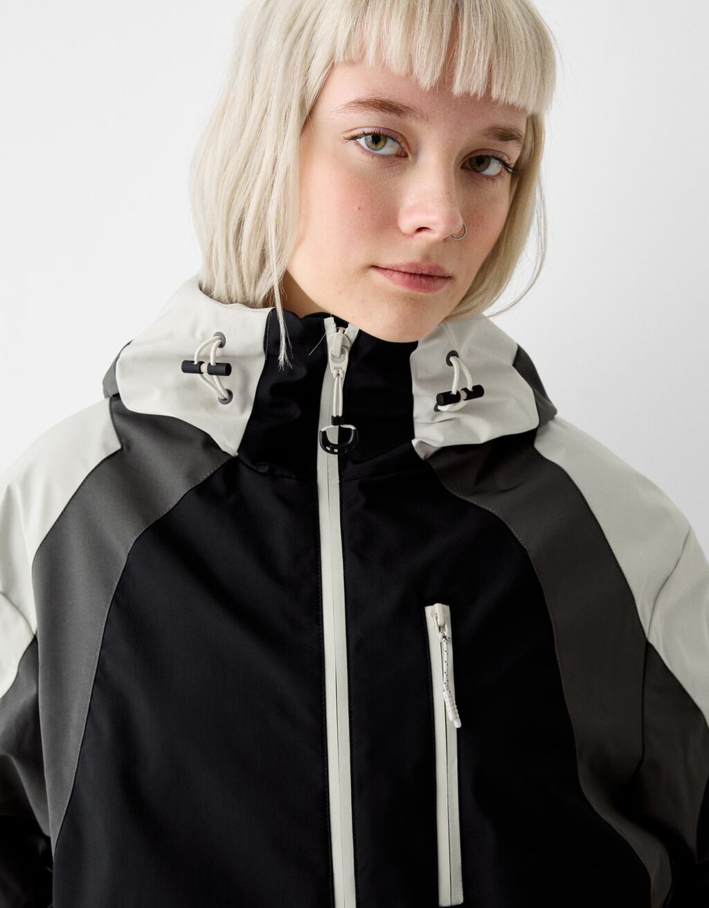 Colour block hooded jacket-Black-2