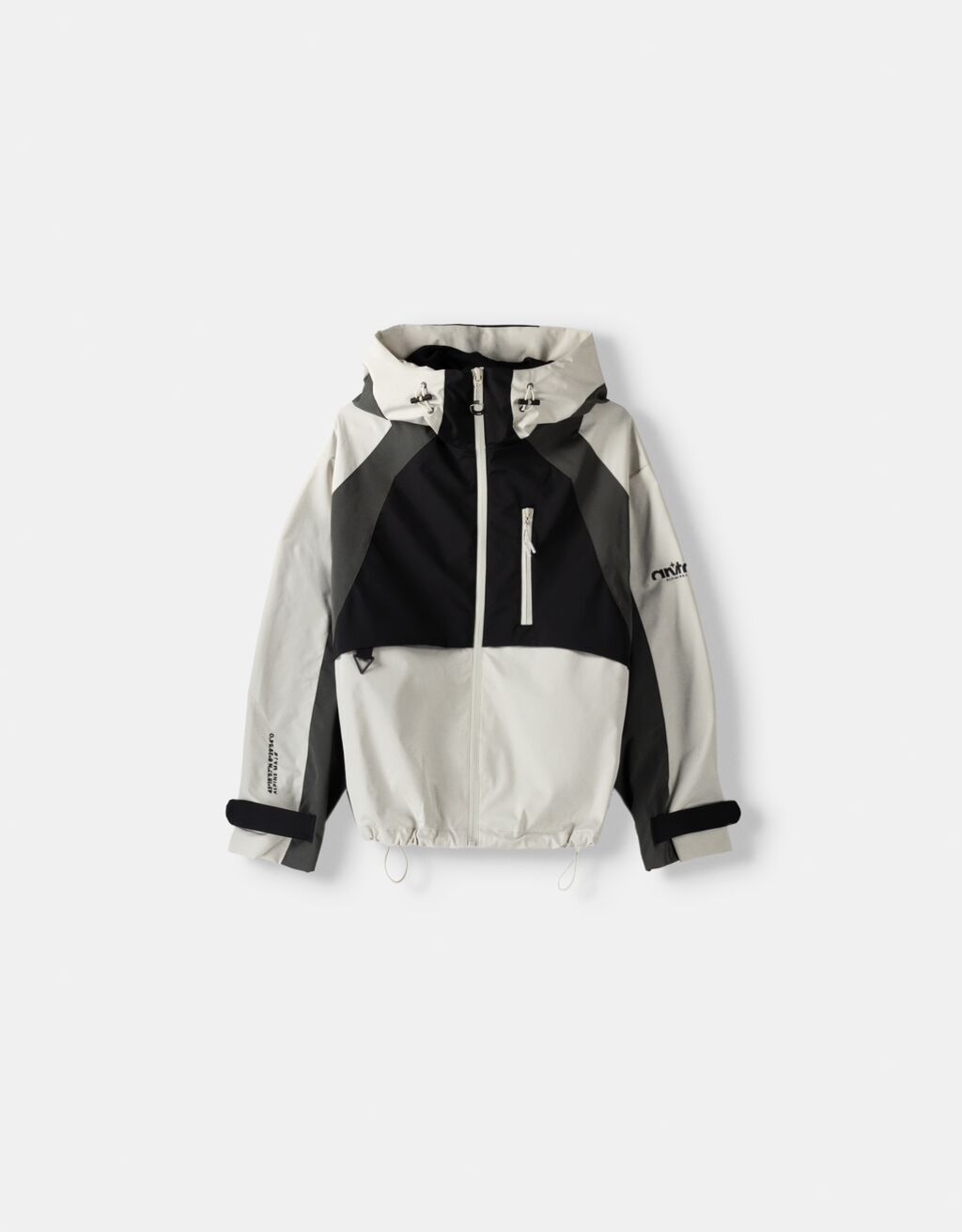 Colour block hooded jacket-Black-4