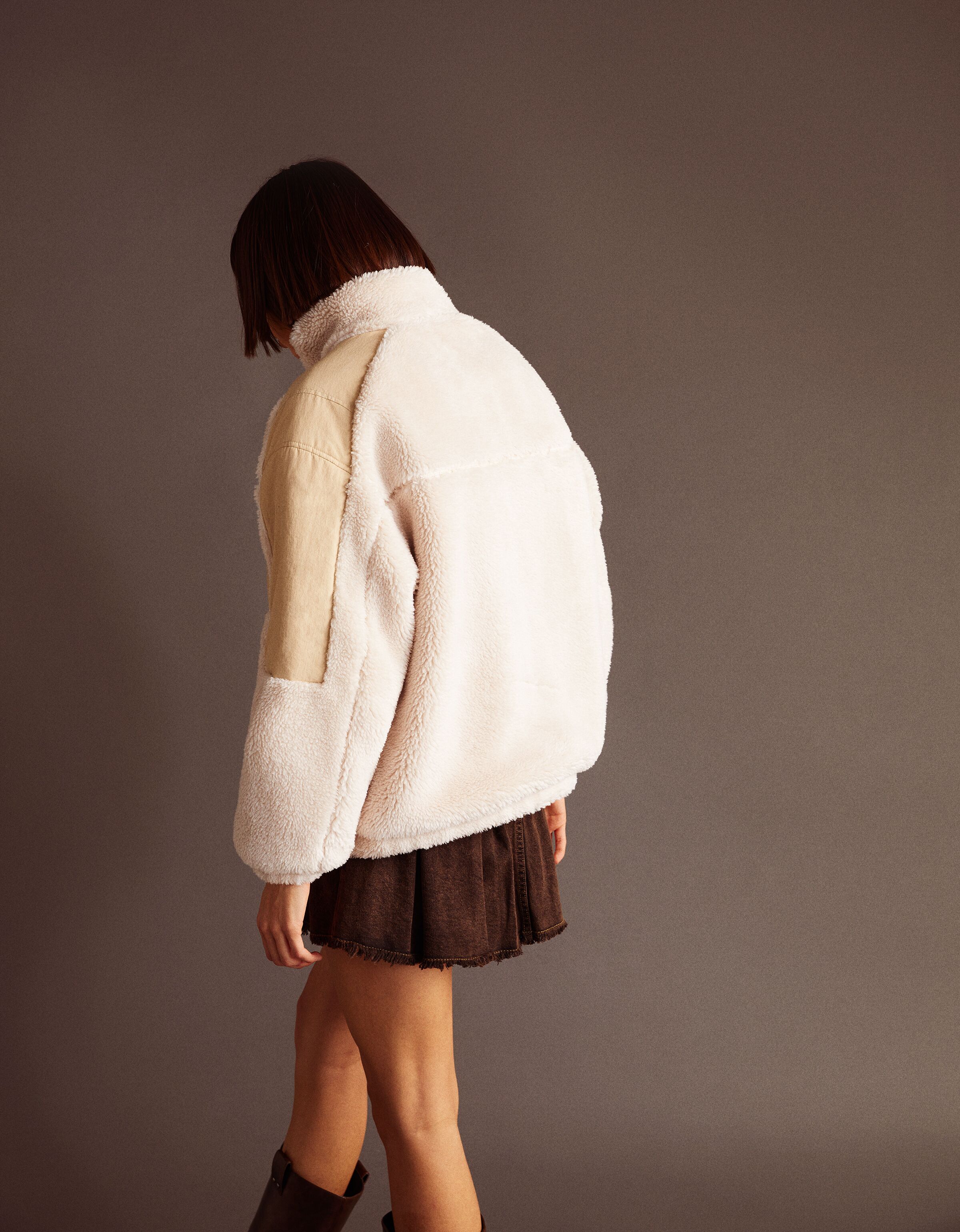 Faux shearling jacket bershka online