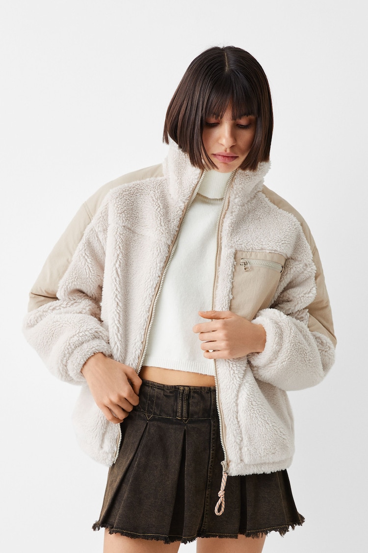 Contrast faux shearling nylon blend jacket