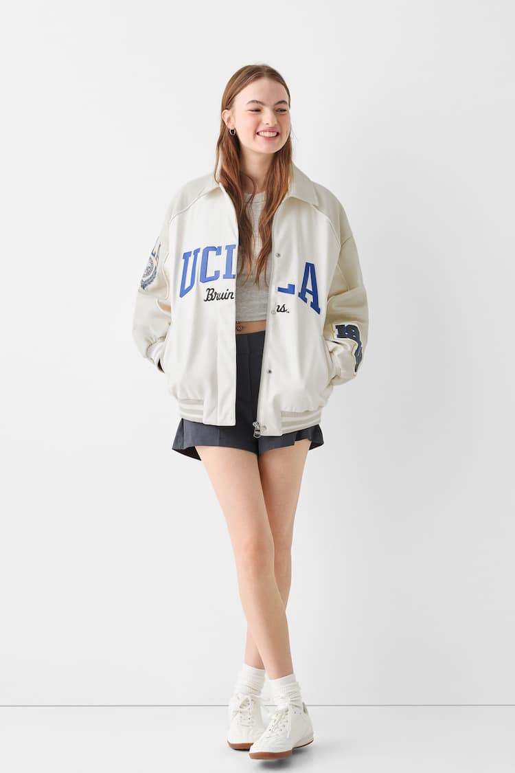 UCLA leather effect embroidered jacket