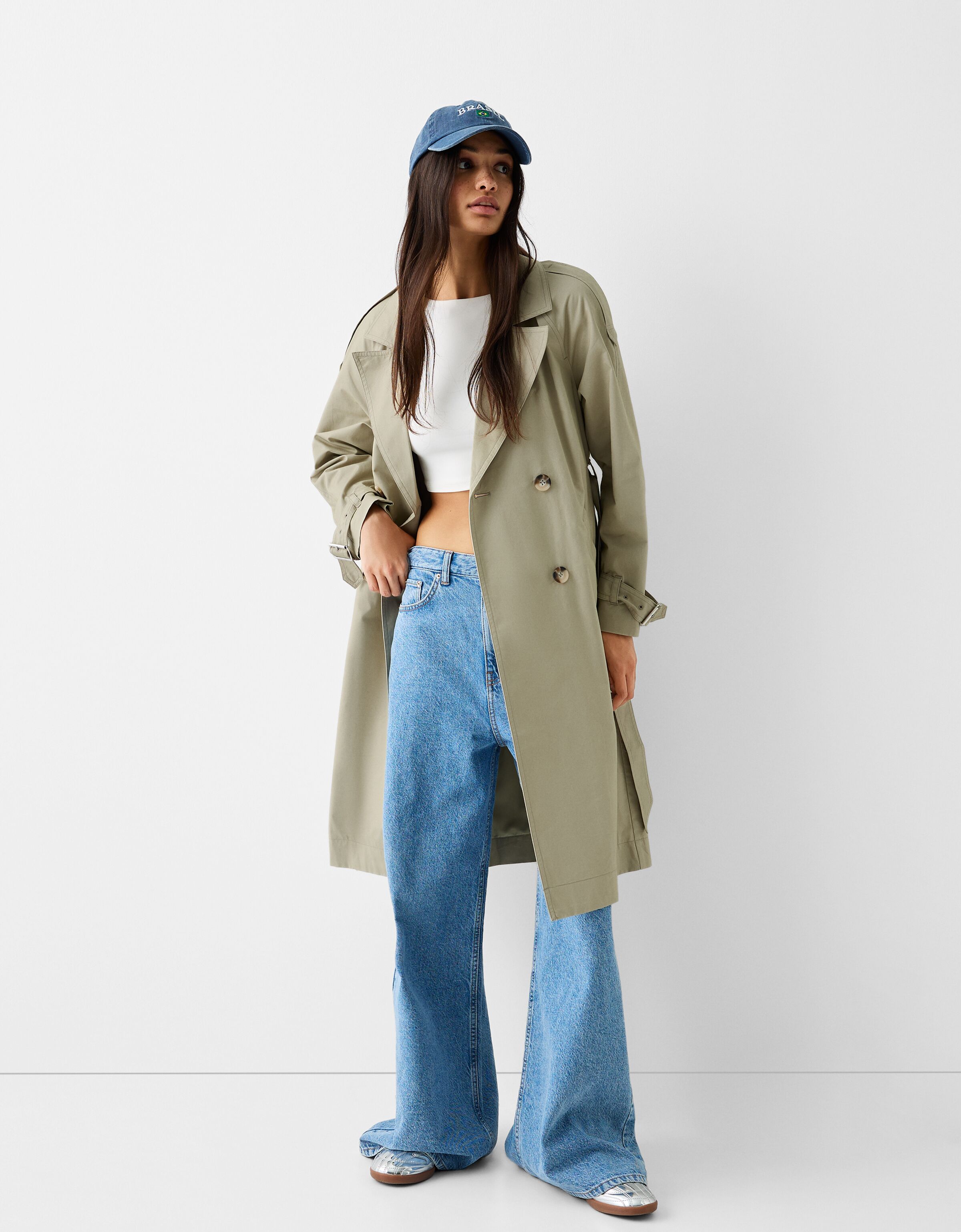 Bershka shop green coat