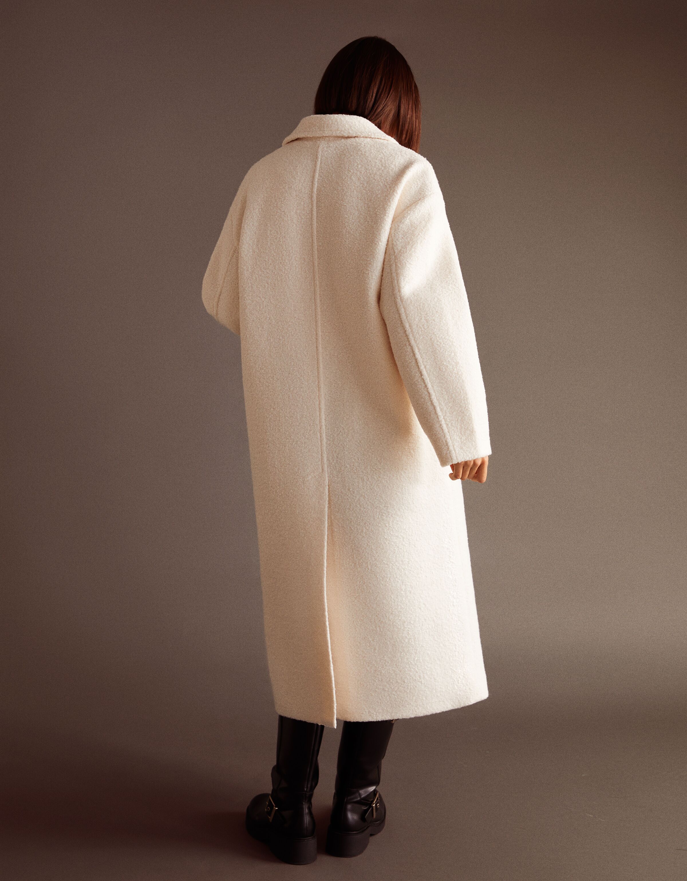 Long double breasted double buttoned boucl coat Women Bershka