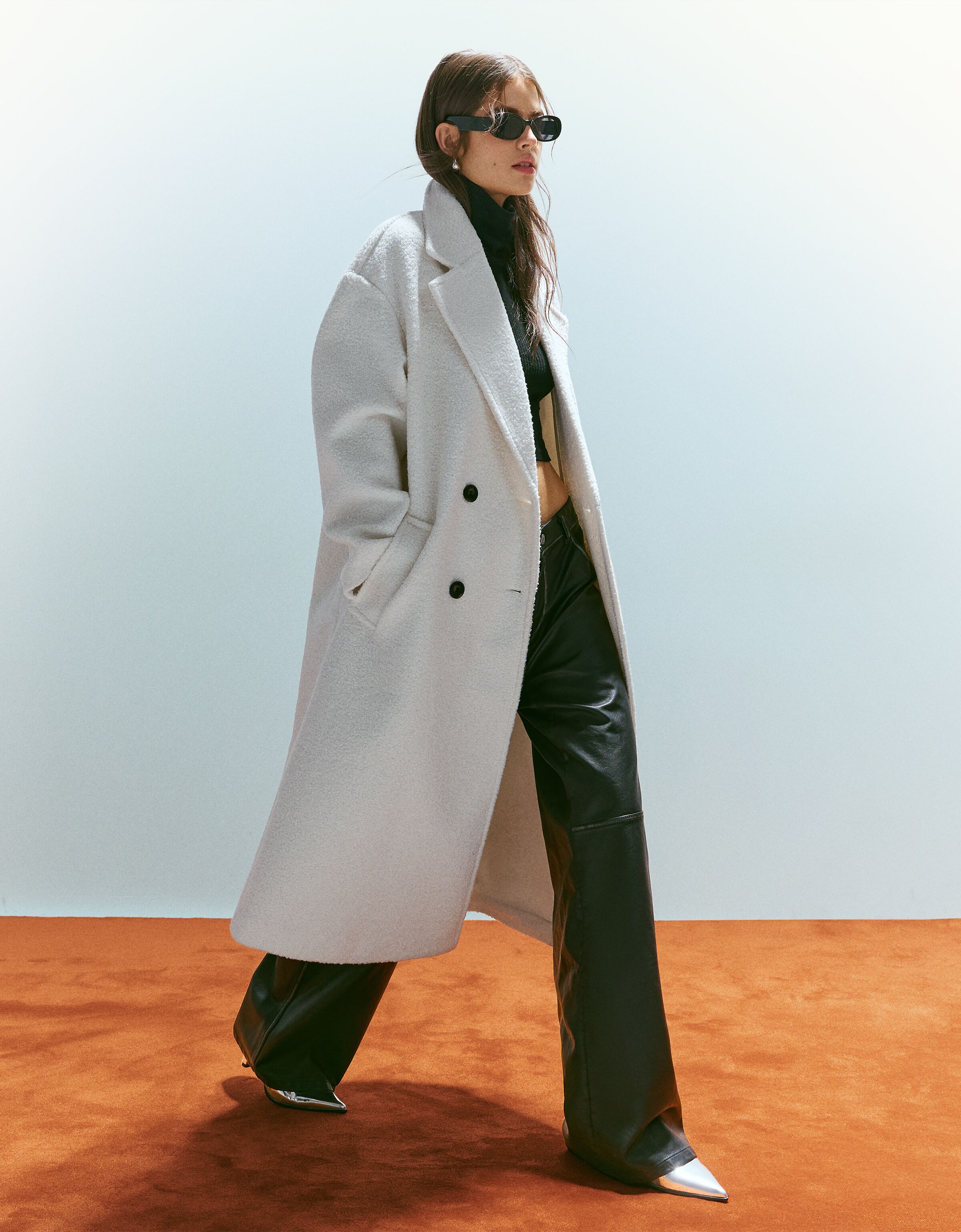 Double breasted online bouclé coat