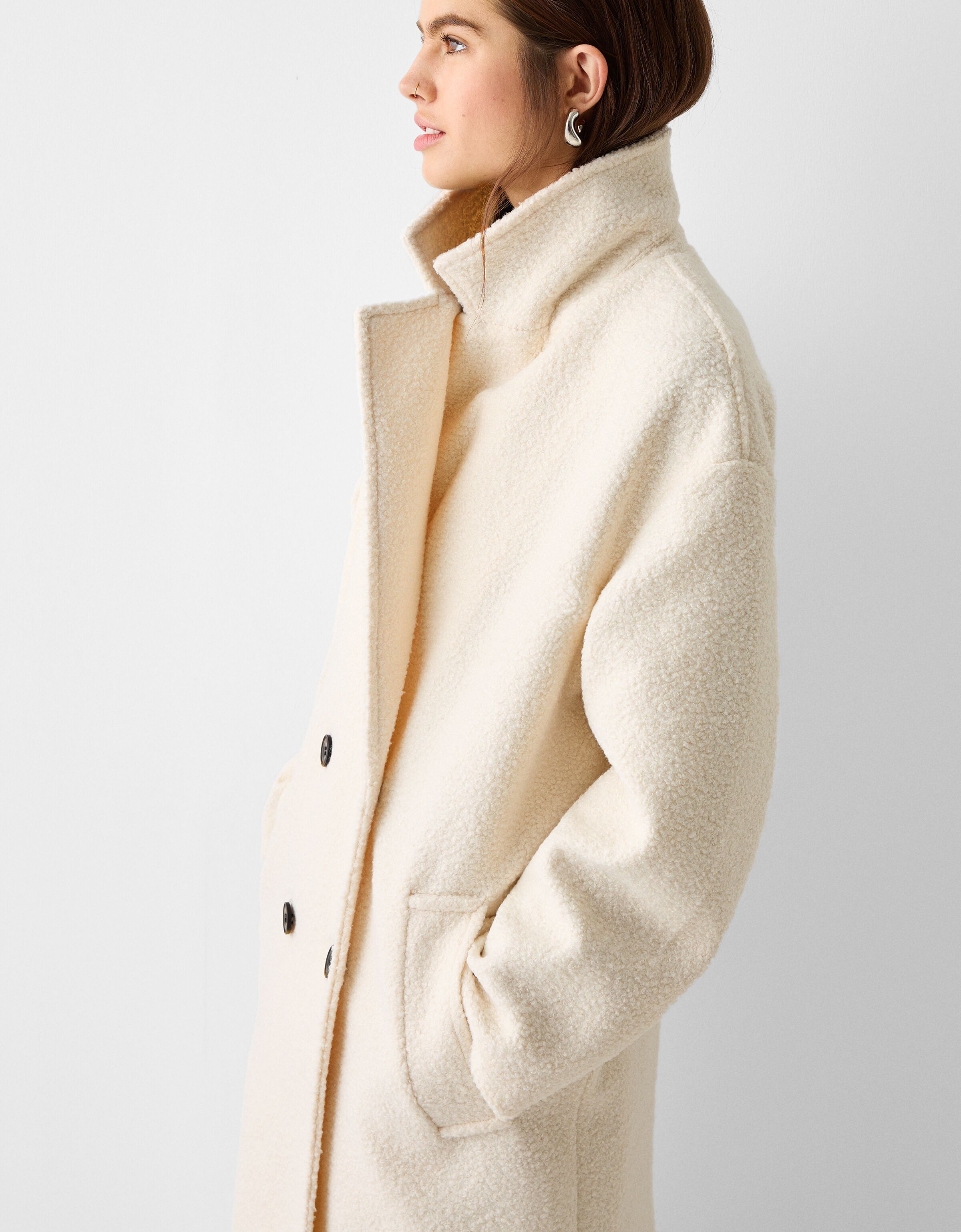 Bershka long line double button car coat in hotsell camel