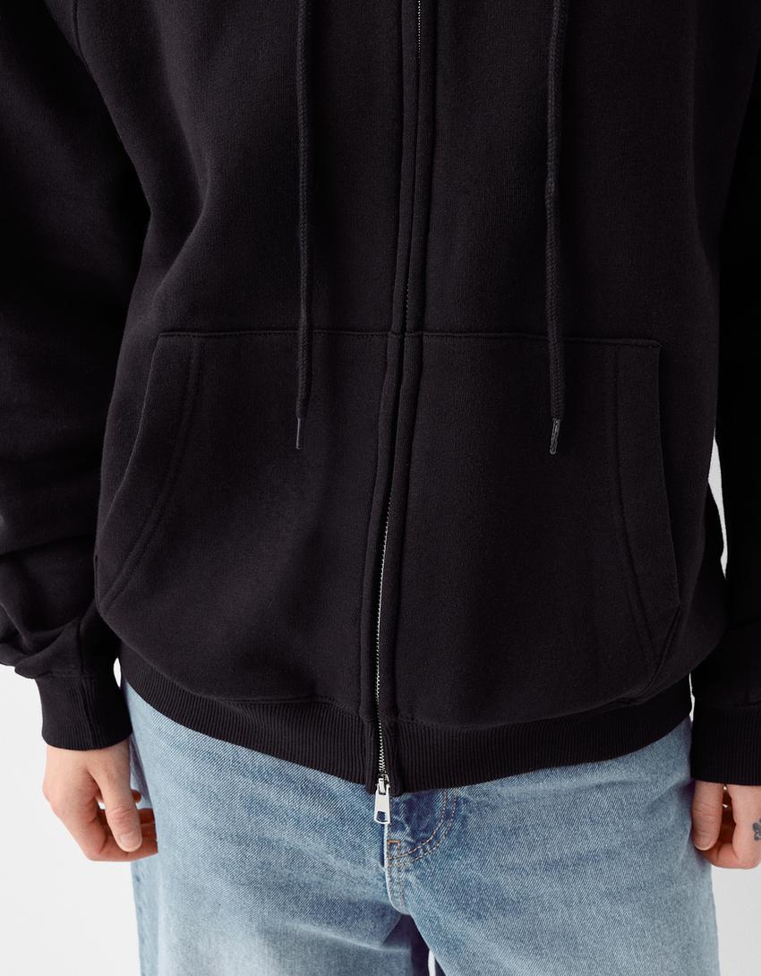 Sweatshirt com fecho de correr e capuz-Preto-5