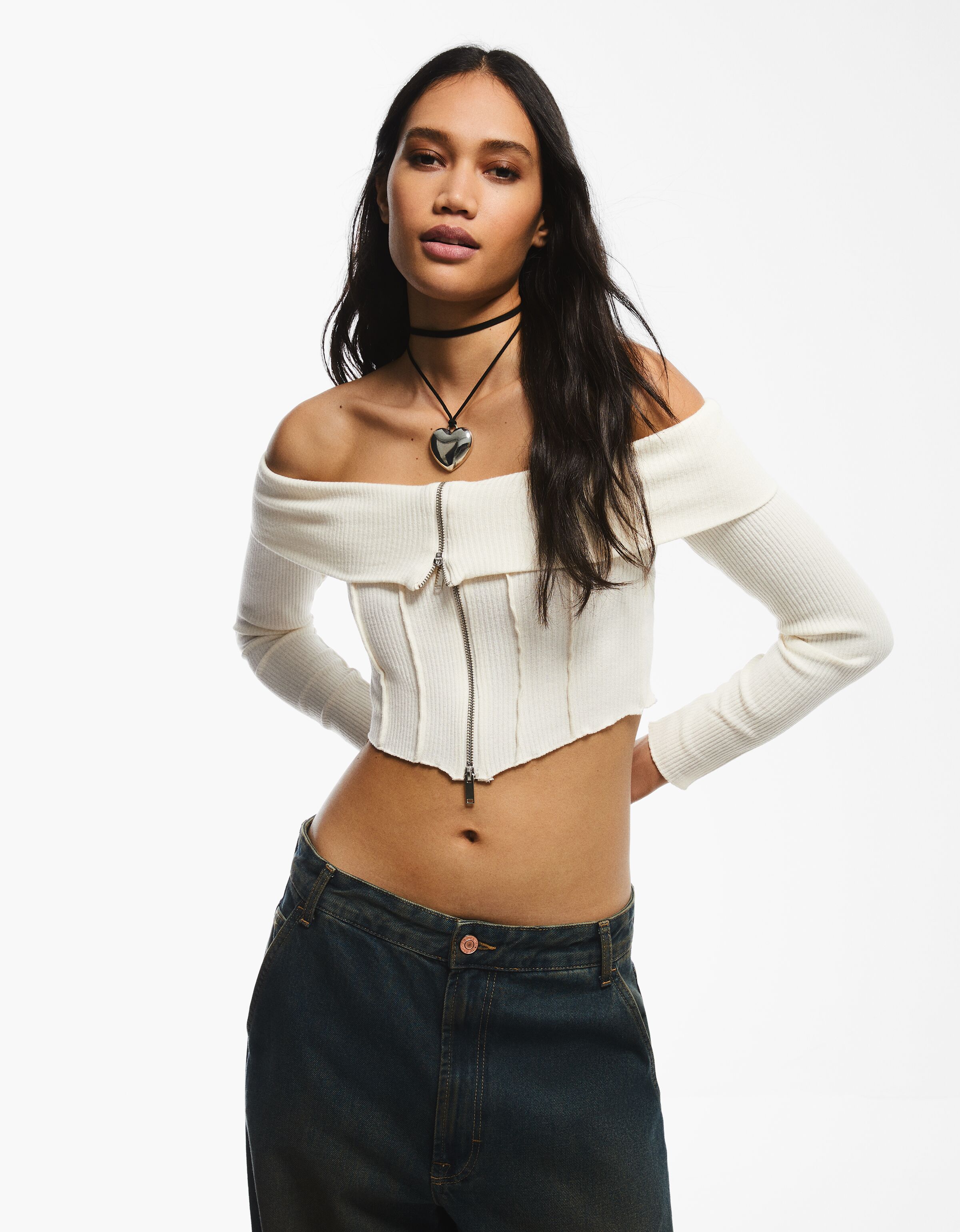 Bershka cropped store zip up cardigan