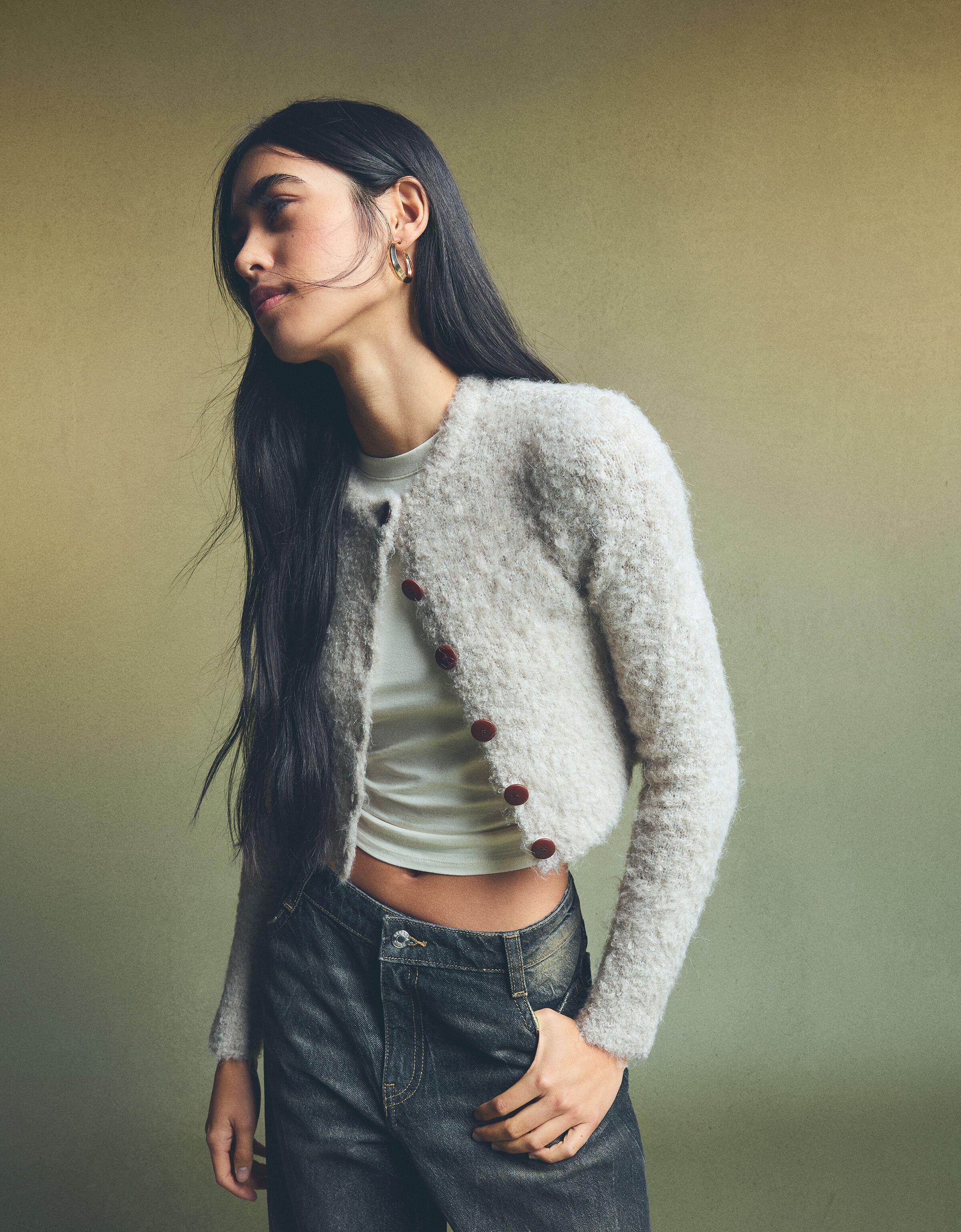 Bershka cropped store zip up cardigan