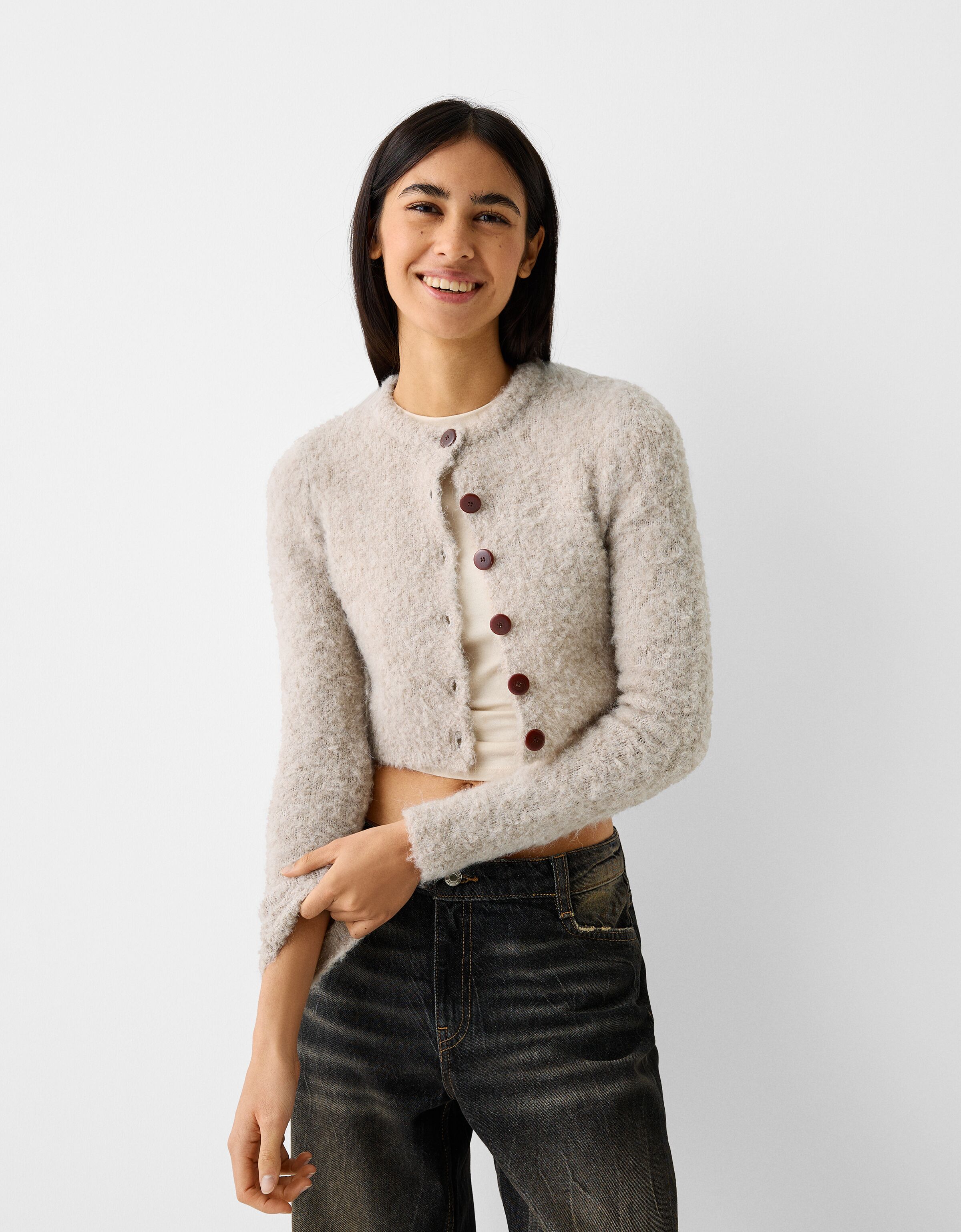 Short bouclé button-up cardigan - Sweaters and cardigans - BSK 