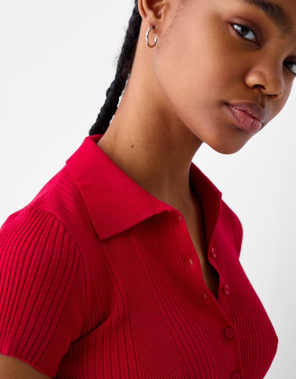 قميص بولو بأكمام قصيرة وأزرار-أحمر-2