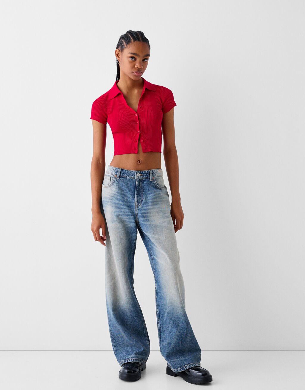 قميص بولو بأكمام قصيرة وأزرار-أحمر-3