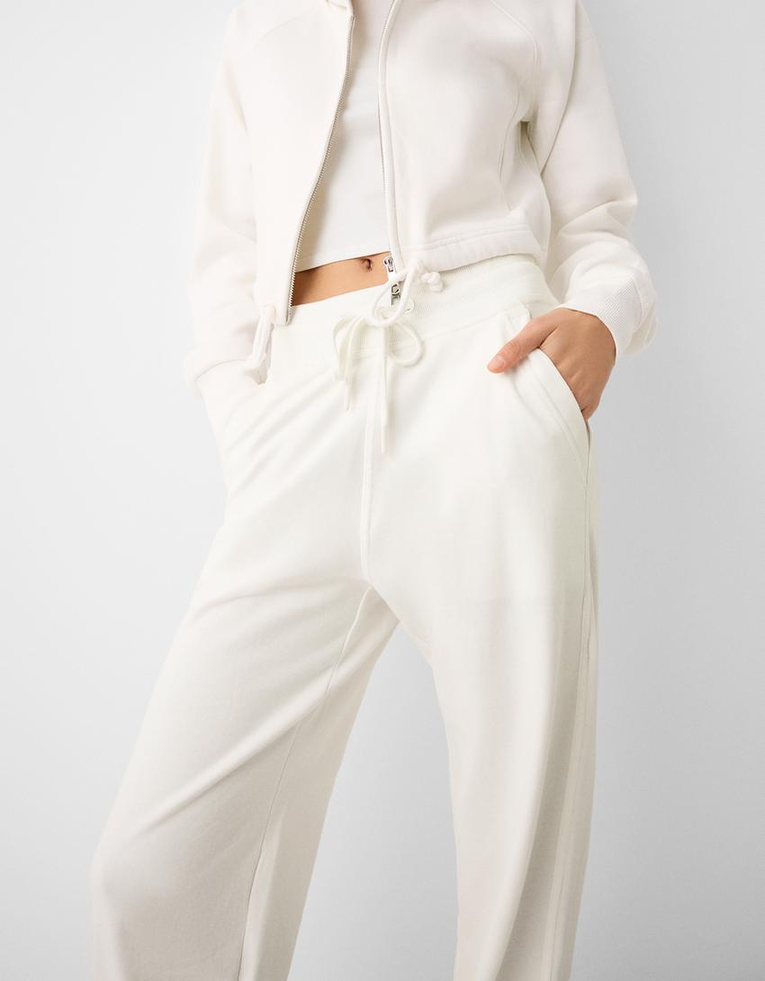 סווטשירט קפוצ'ון חתוך עם רוכסן-אוף וויט-5