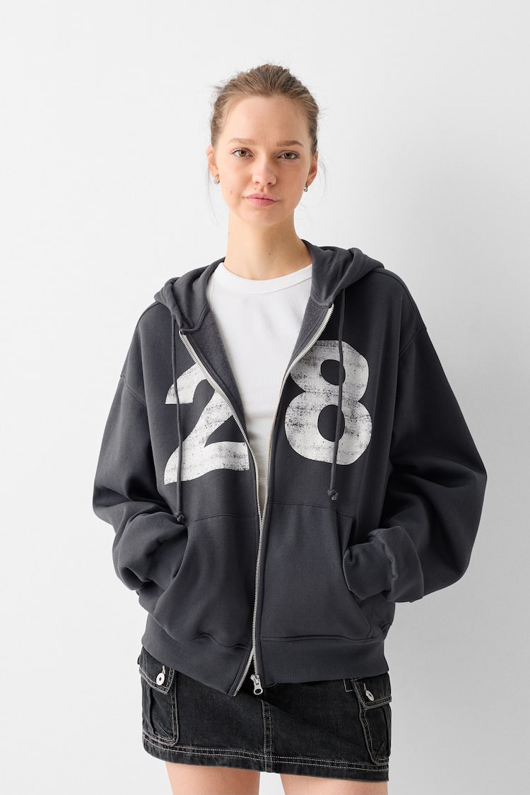 Zip-up print hoodie