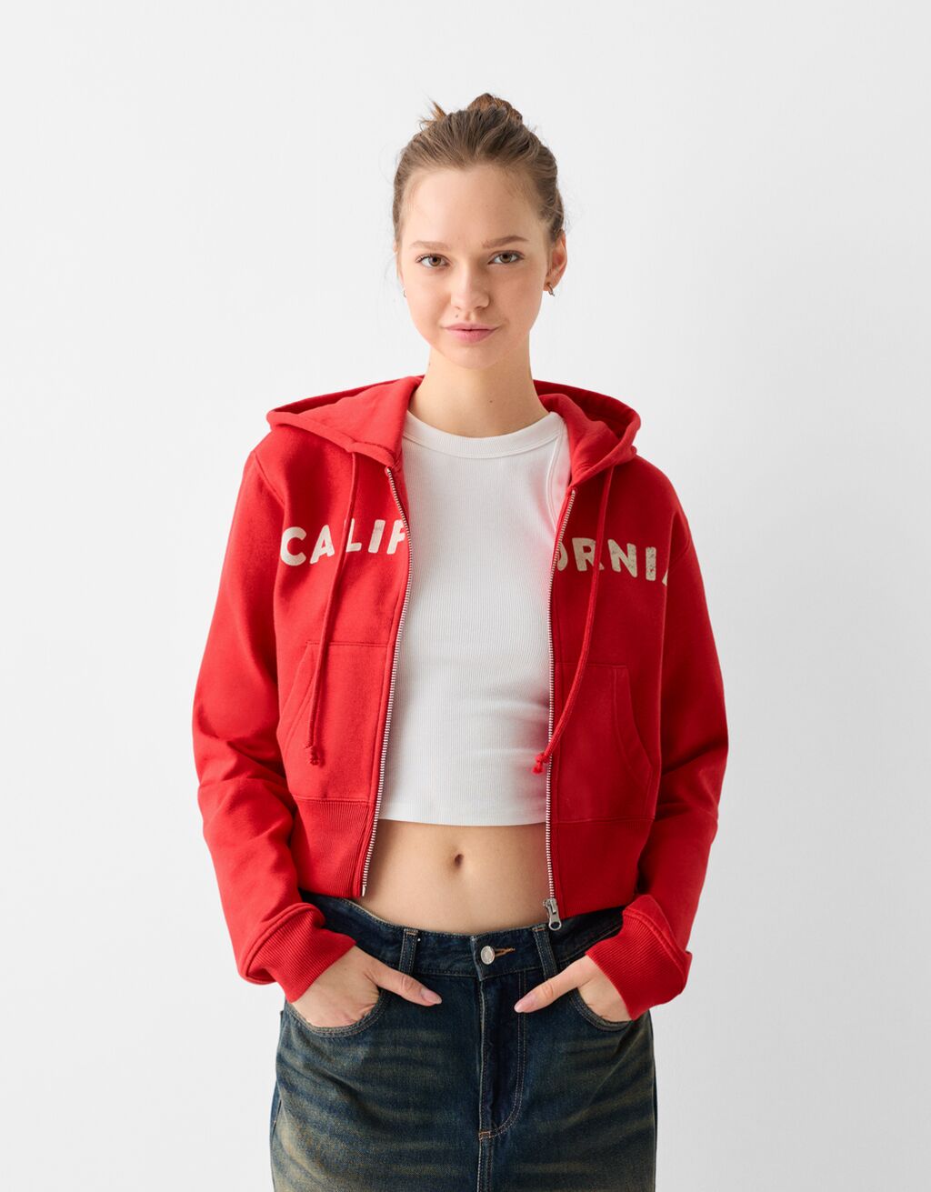 Red crop deals zip hoodie