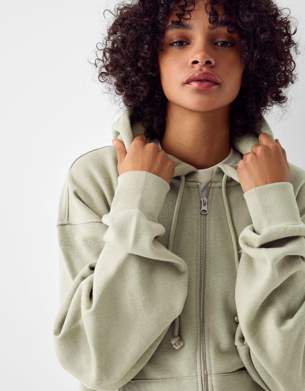 Printed oversize zip-up hoodie - BSK Teen | Bershka