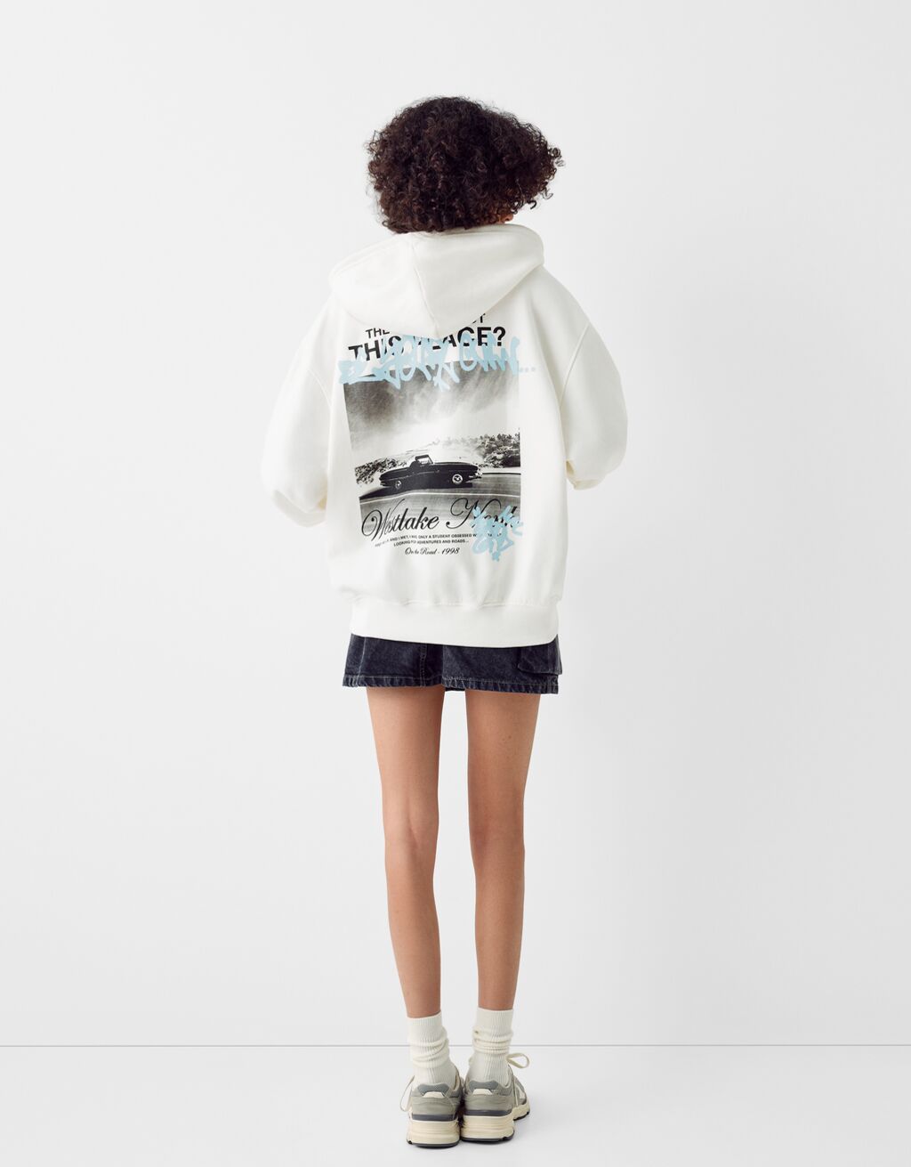 Sweat zippé capuche oversize imprimé-Écru-1