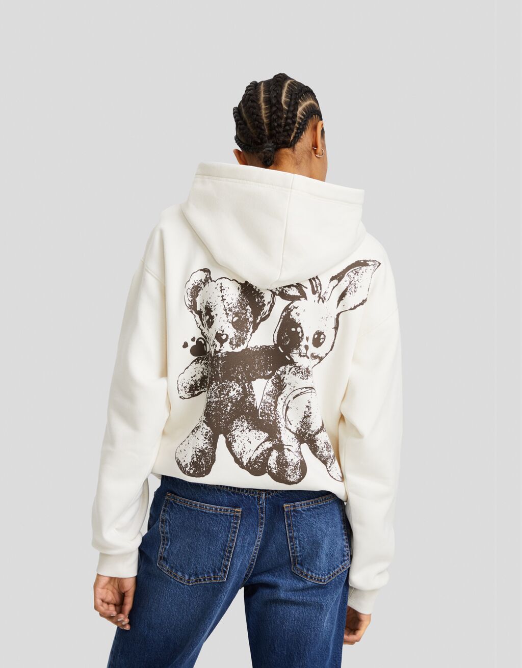 Sweat zippé capuche oversize imprimé-Écru-1