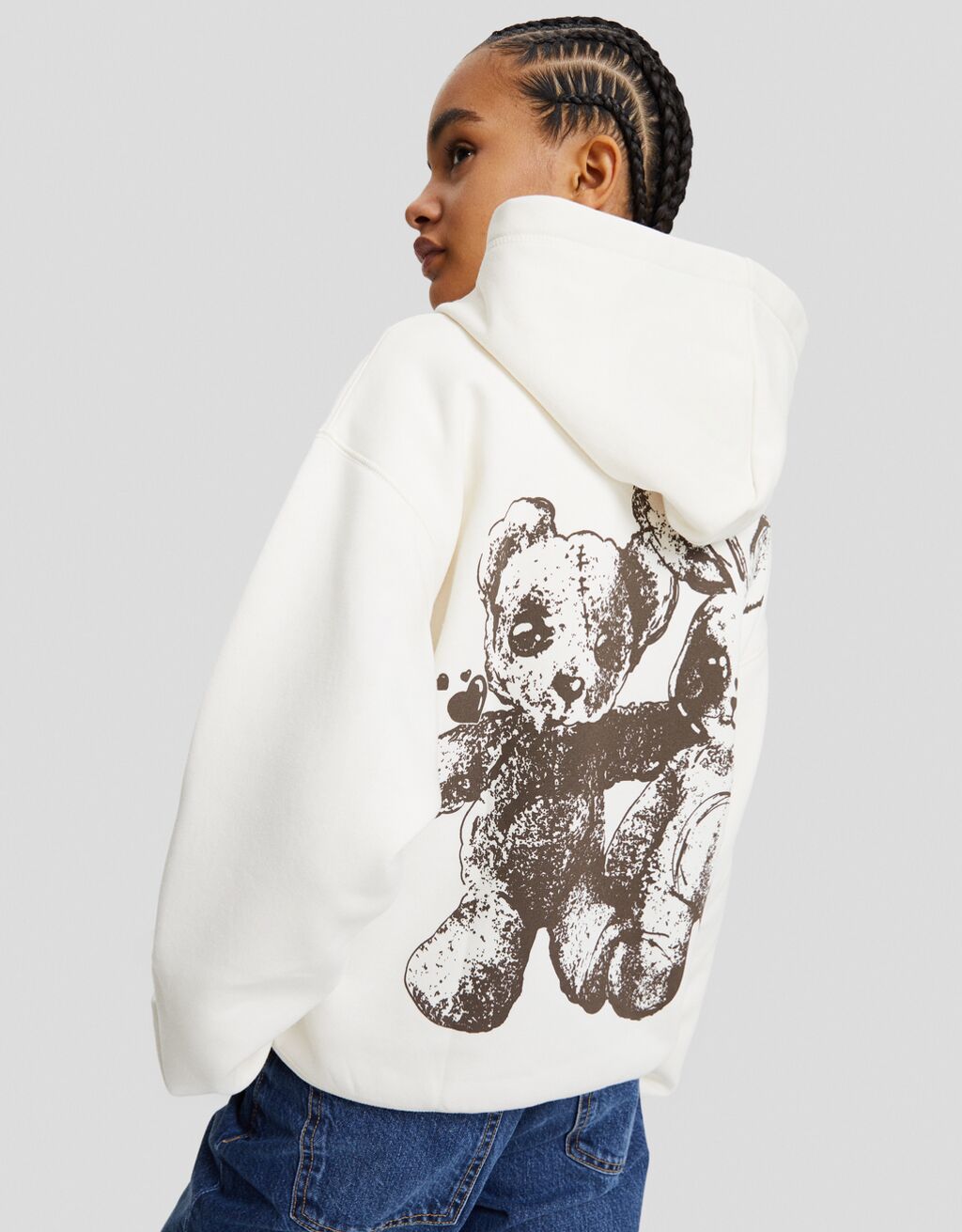 Sweat zippé capuche oversize imprimé-Écru-2