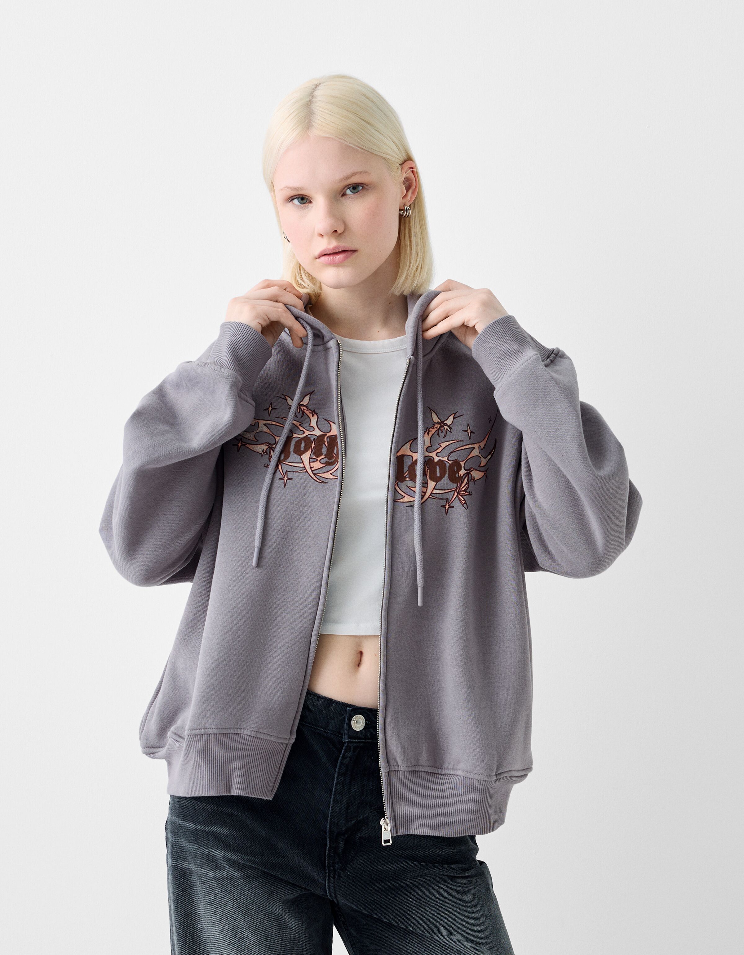 Printed hoodie with zipper - Sweatshirts and hoodies - BSK Teen 