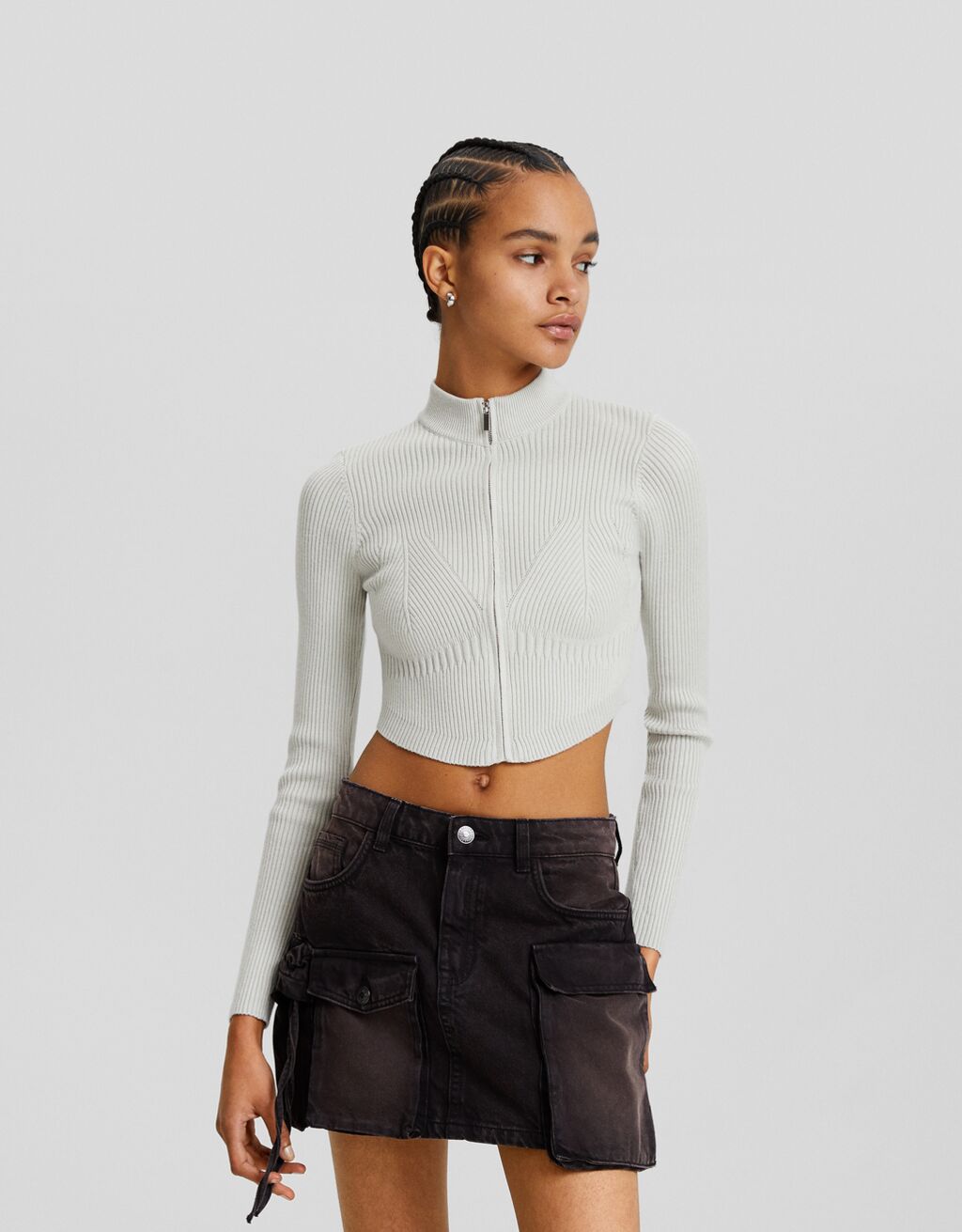White ribbed long sleeve online cropped cardigan