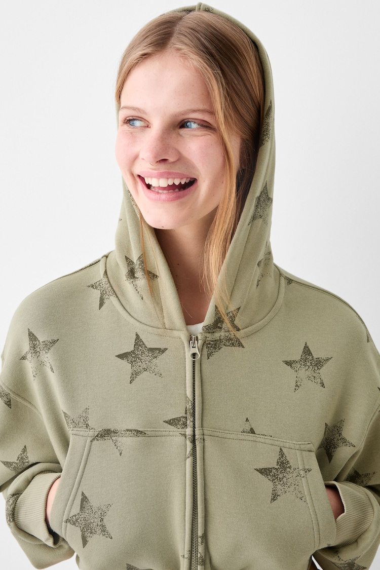 Zip-up print hoodie