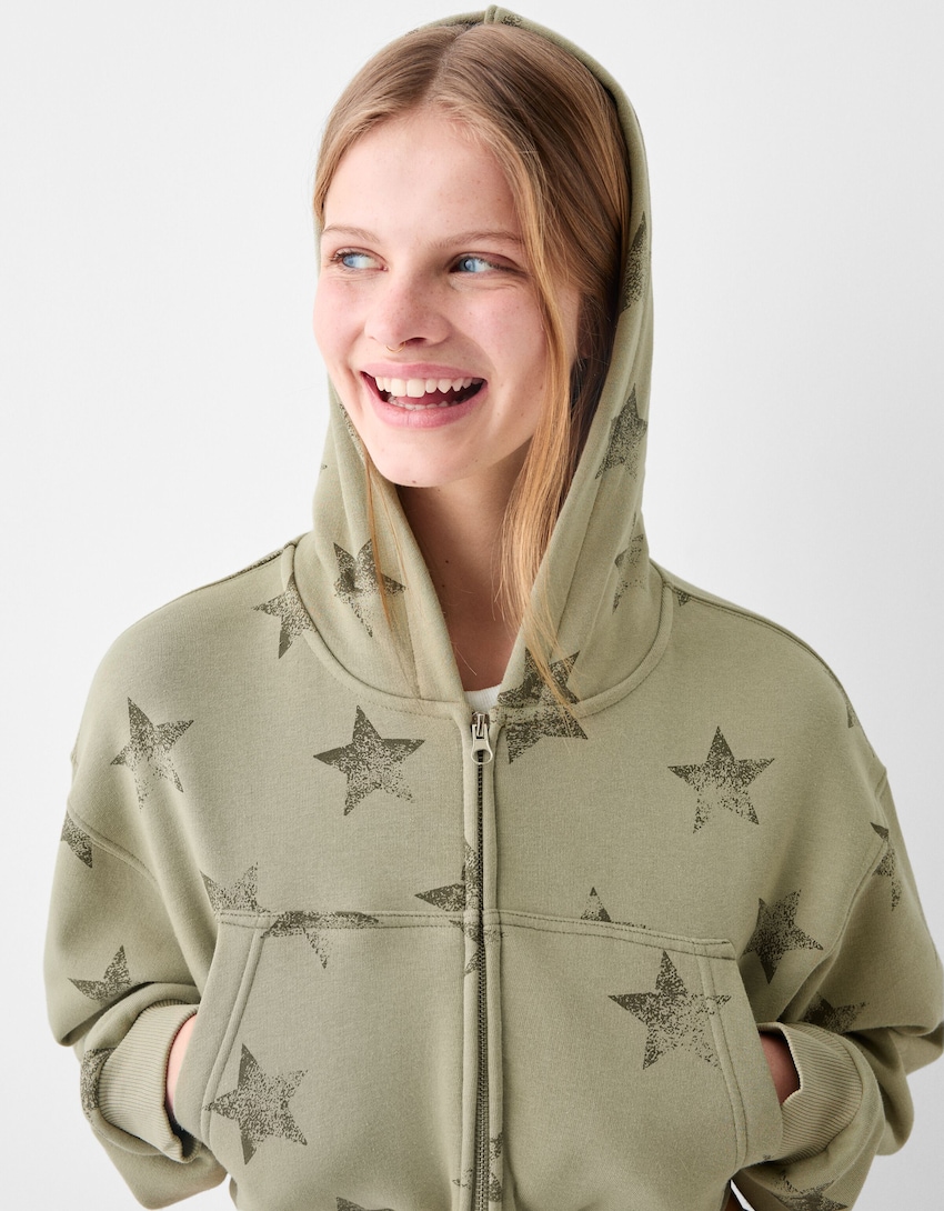 Zip-up print hoodie - BSK Teen | Bershka