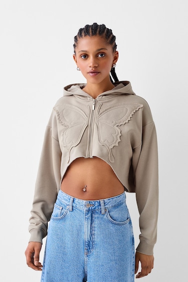 Embroidered zip-up fleece sweatshirt - Test - BSK Teen