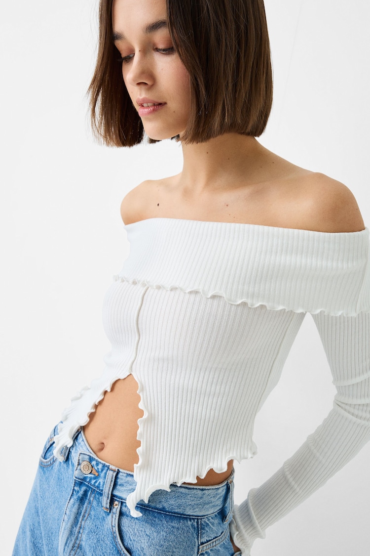 Long sleeve bardot neck sweater with pointed detail