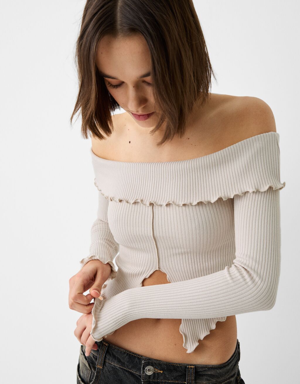 سويتر بياقة باردو وأكمام طويلة-حجري-2