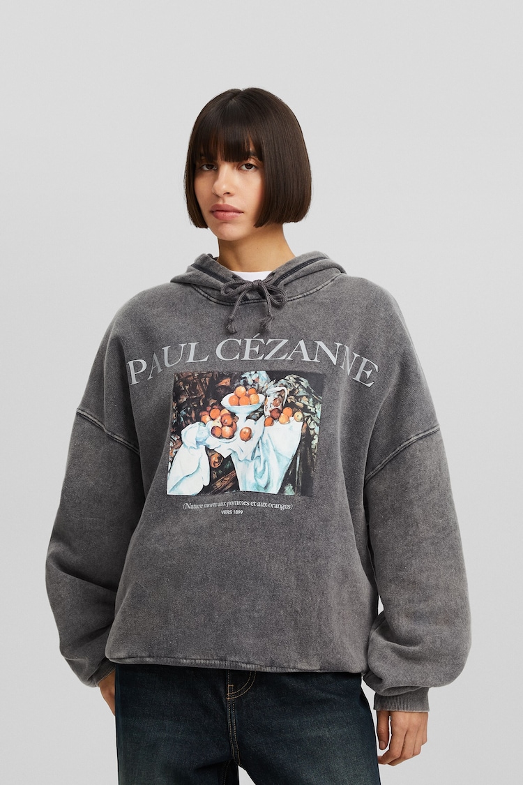 Capuchonsweater met Paul Cézanne-print en verwassen effect