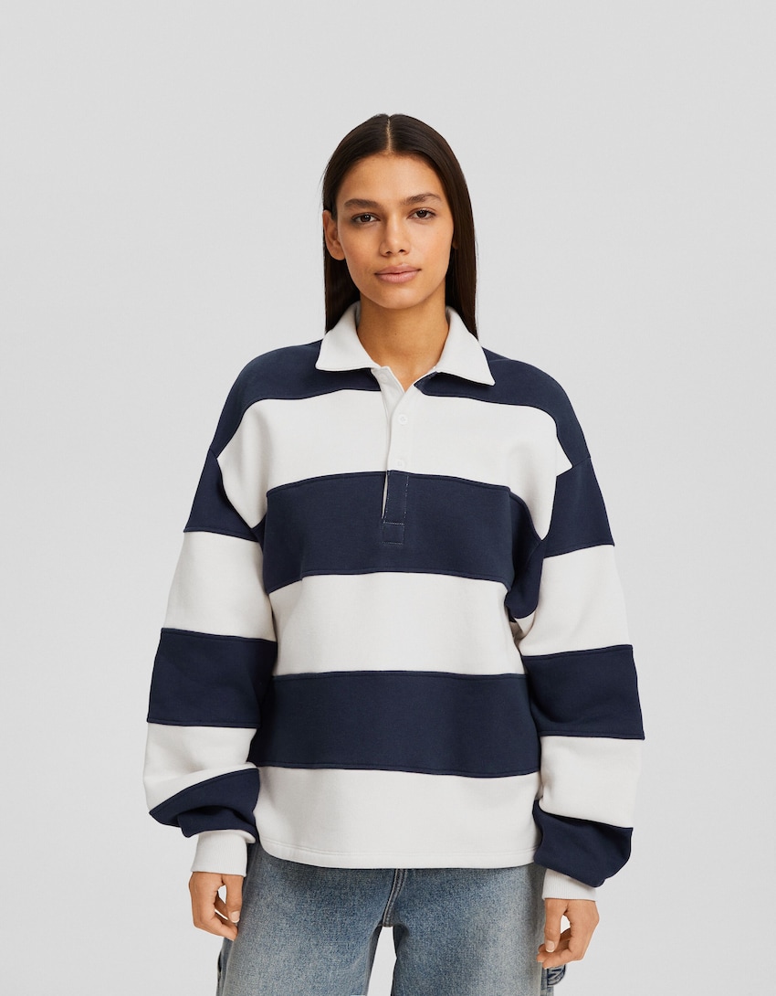 Striped polo collar sweatshirt